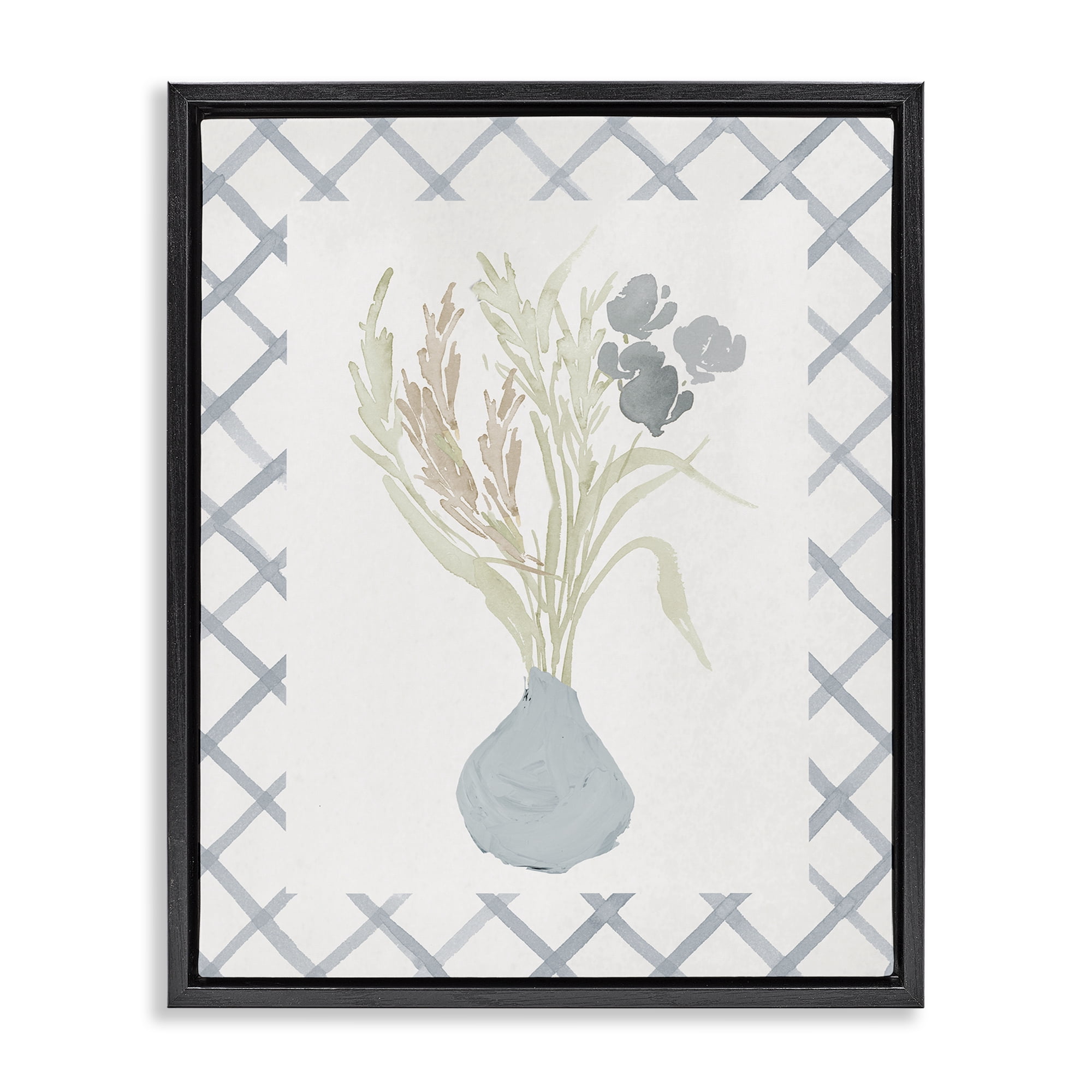 Stupell Industries Soft Blue Anna Bouquet Black Framed Floater Canvas Wall Art, design by Elizabeth Medley
