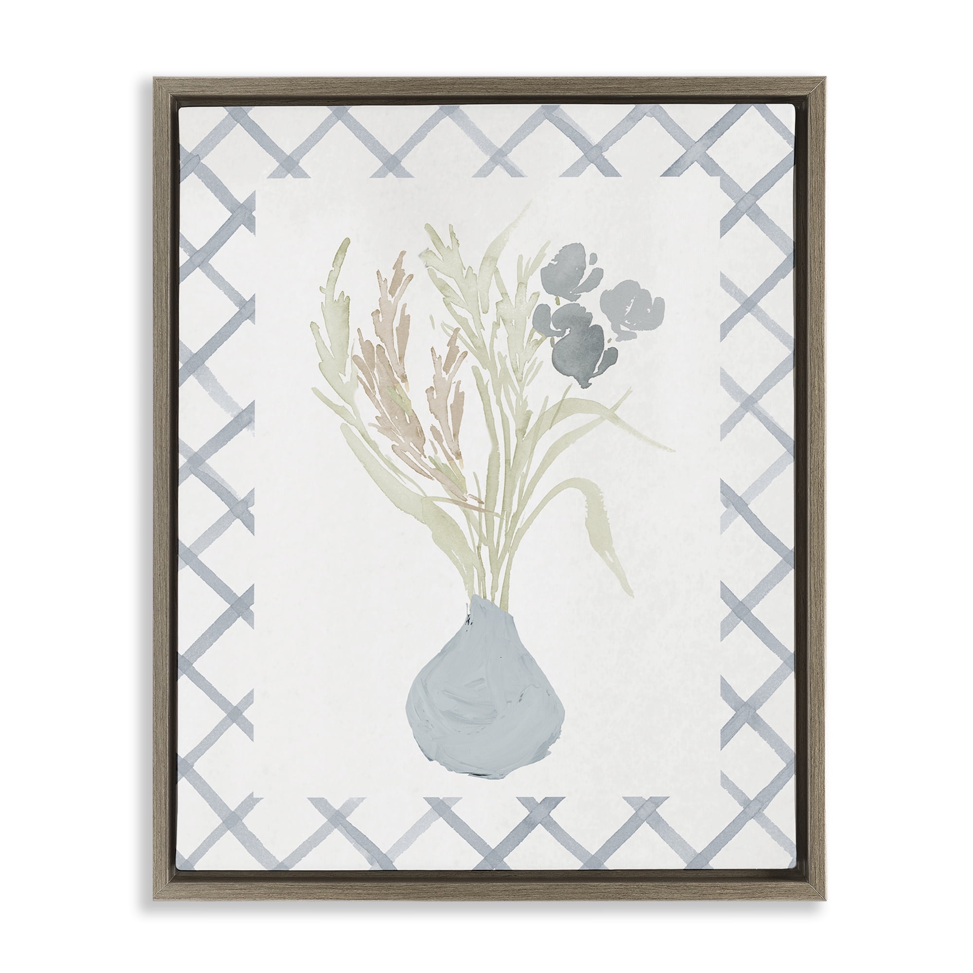 Stupell Industries Soft Blue Anna Bouquet Brown Framed Floater Canvas Wall Art, design by Elizabeth Medley