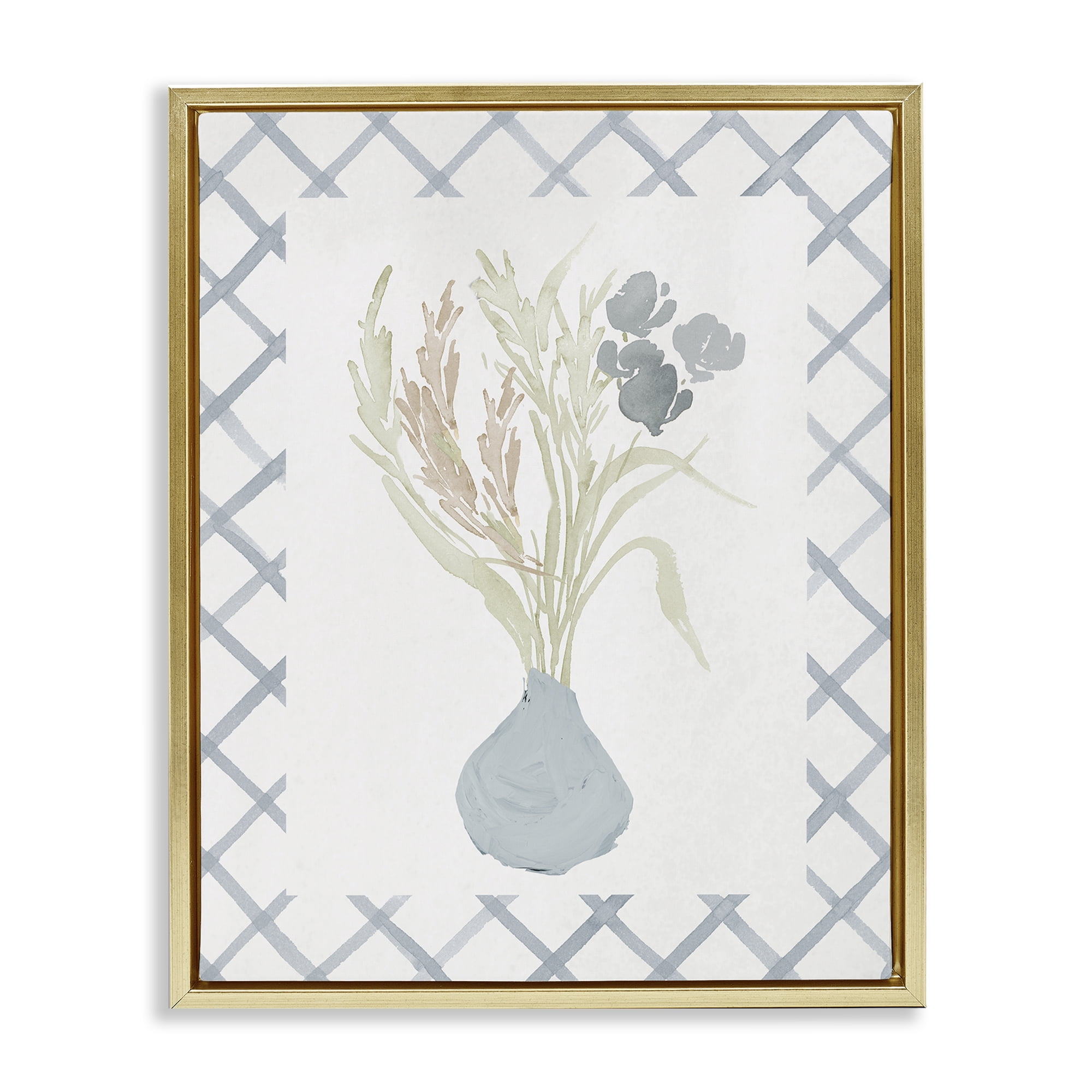 Stupell Industries Soft Blue Anna Bouquet Gold Framed Floater Canvas Wall Art, design by Elizabeth Medley