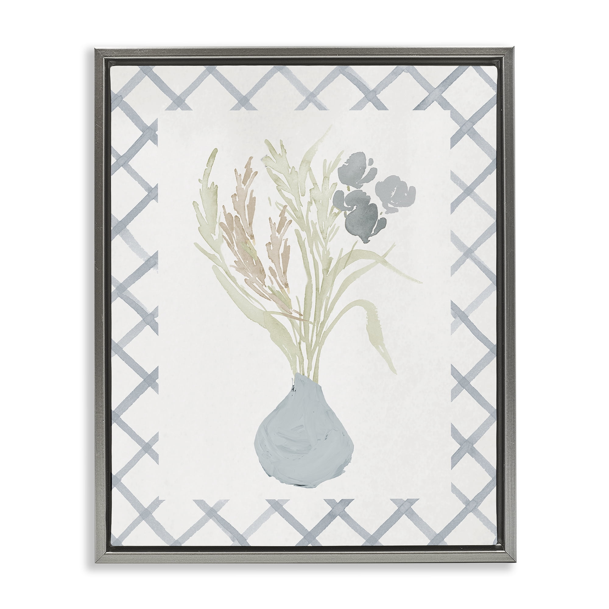 Stupell Industries Soft Blue Anna Bouquet Gray Framed Floater Canvas Wall Art, design by Elizabeth Medley