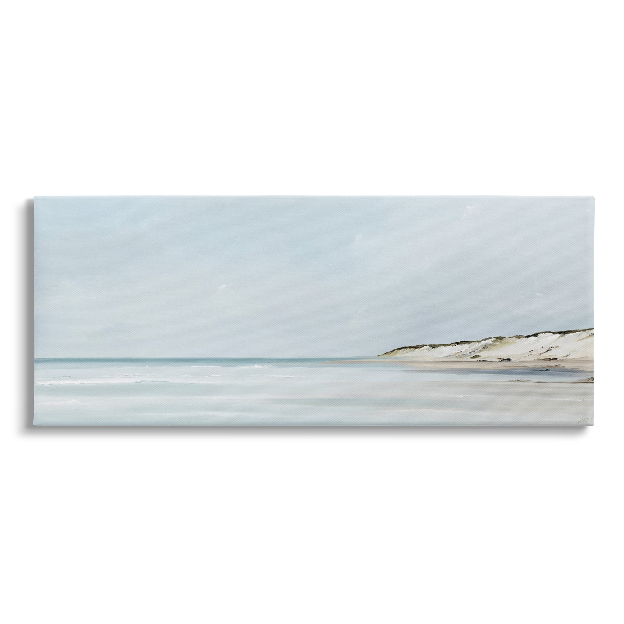 Stupell Industries Soft Blue Beach Landscape Landscape Painting Gallery Wrapped Canvas Art Print Wall Art, 24 x 10