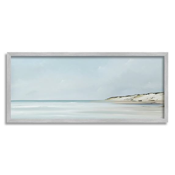Stupell Industries Soft Blue Beach Landscape Landscape Painting Gray Framed Art Print Wall Art, 24 x 10