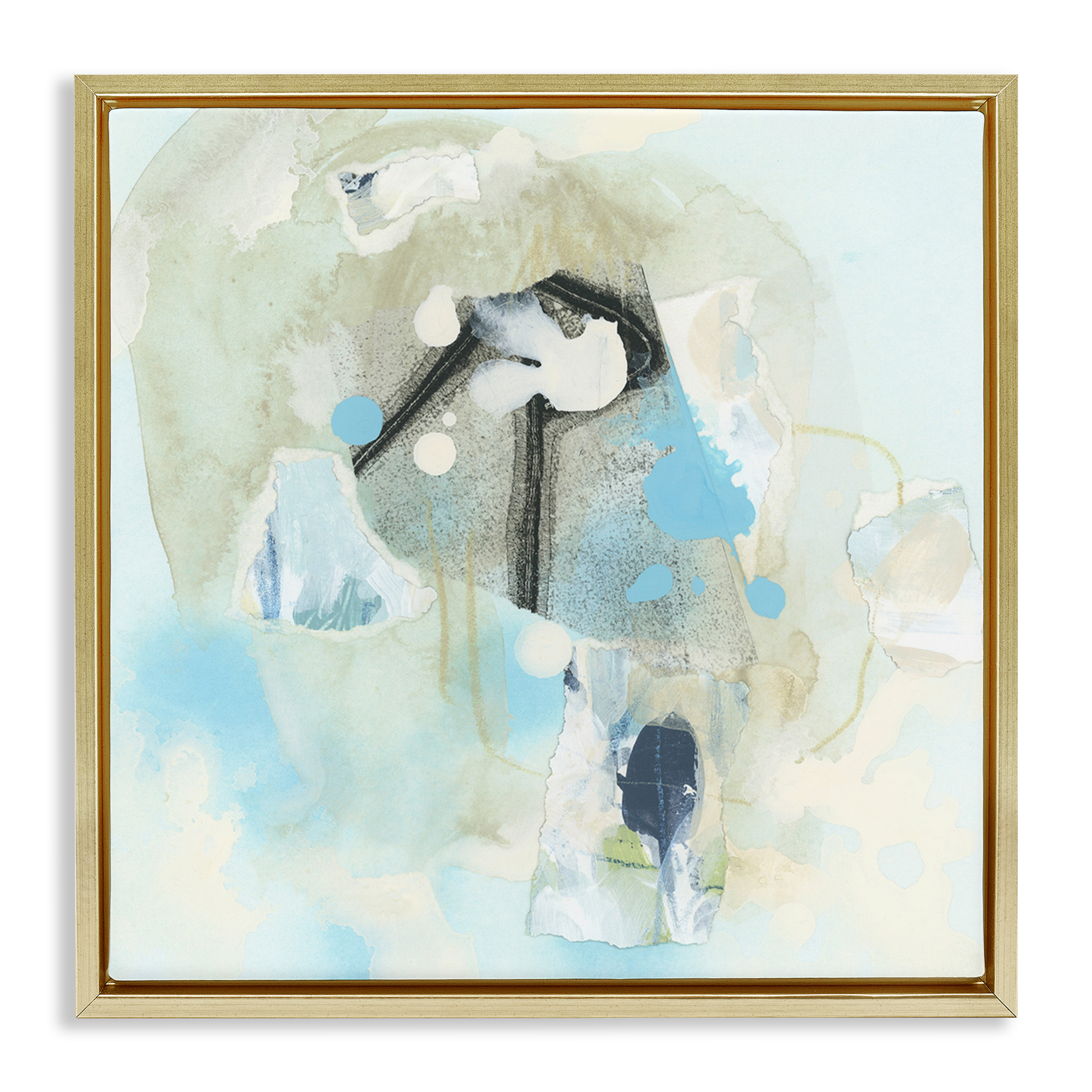 Stupell Industries Soft Blue Complex Abstraction Abstract Painting Gold Floater Framed Canvas Art Print Wall Art, 18 x 18