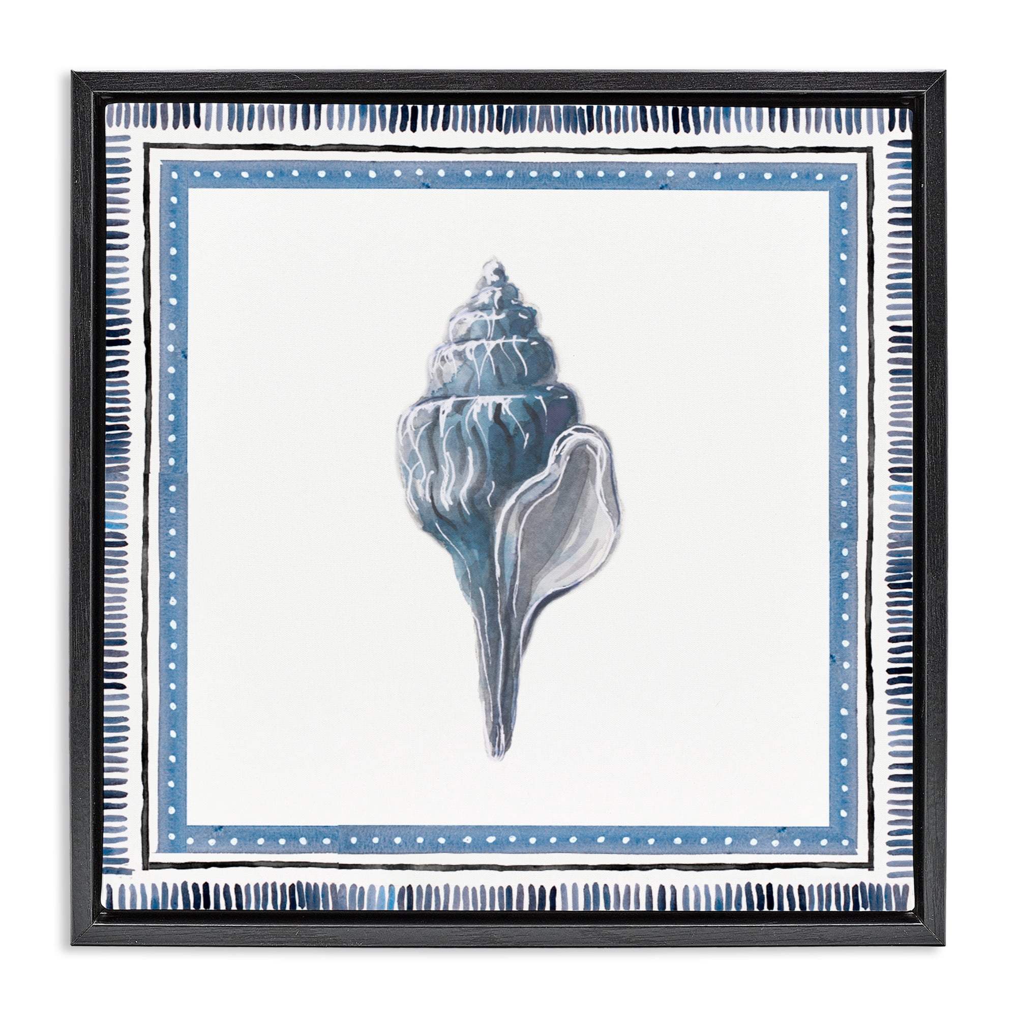 Stupell Industries Soft Blue Conch Shell Black Framed Floater Canvas Wall Art, design by Lanie Loreth