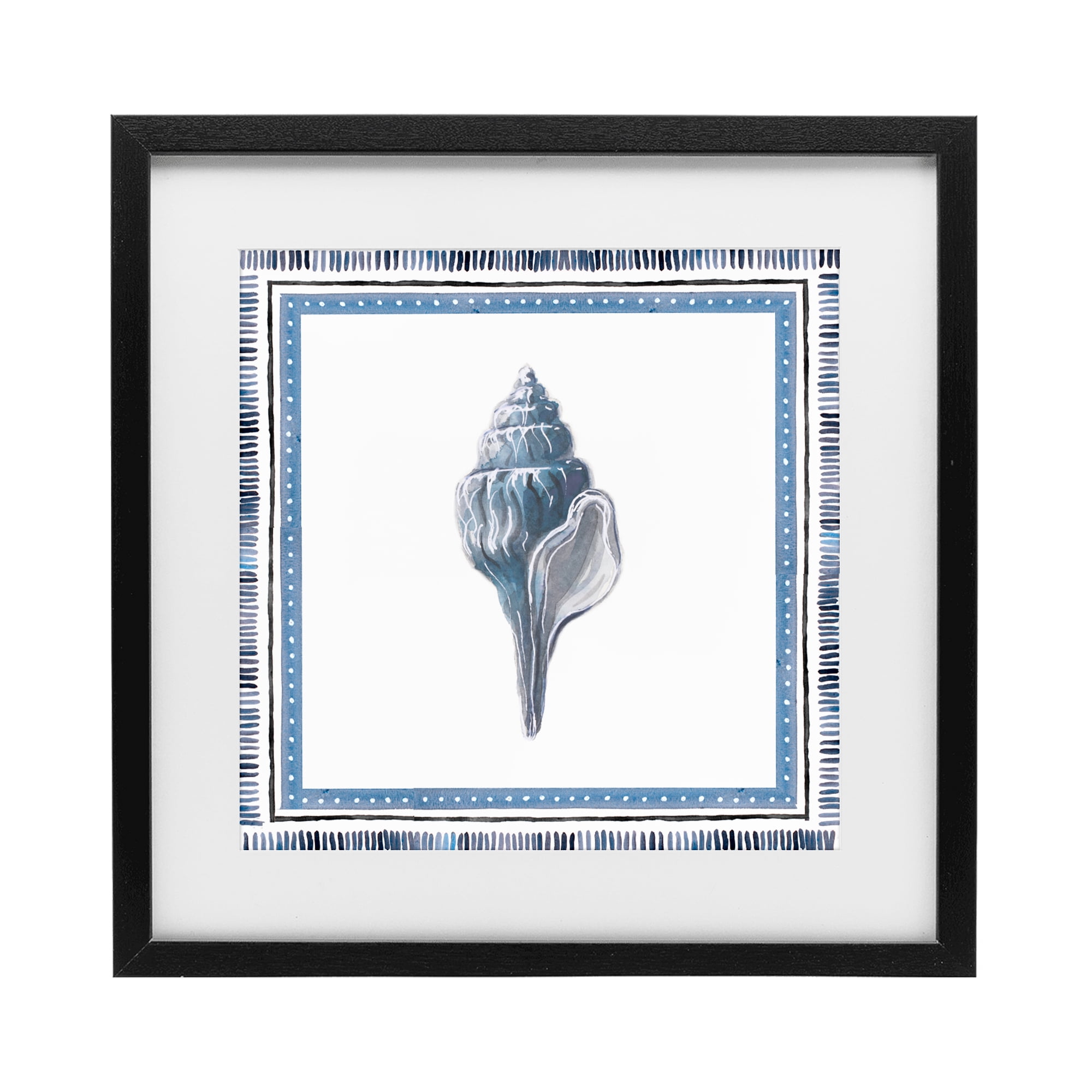 Stupell Industries Soft Blue Conch Shell Black Framed Print Under Glass, design by Lanie Loreth