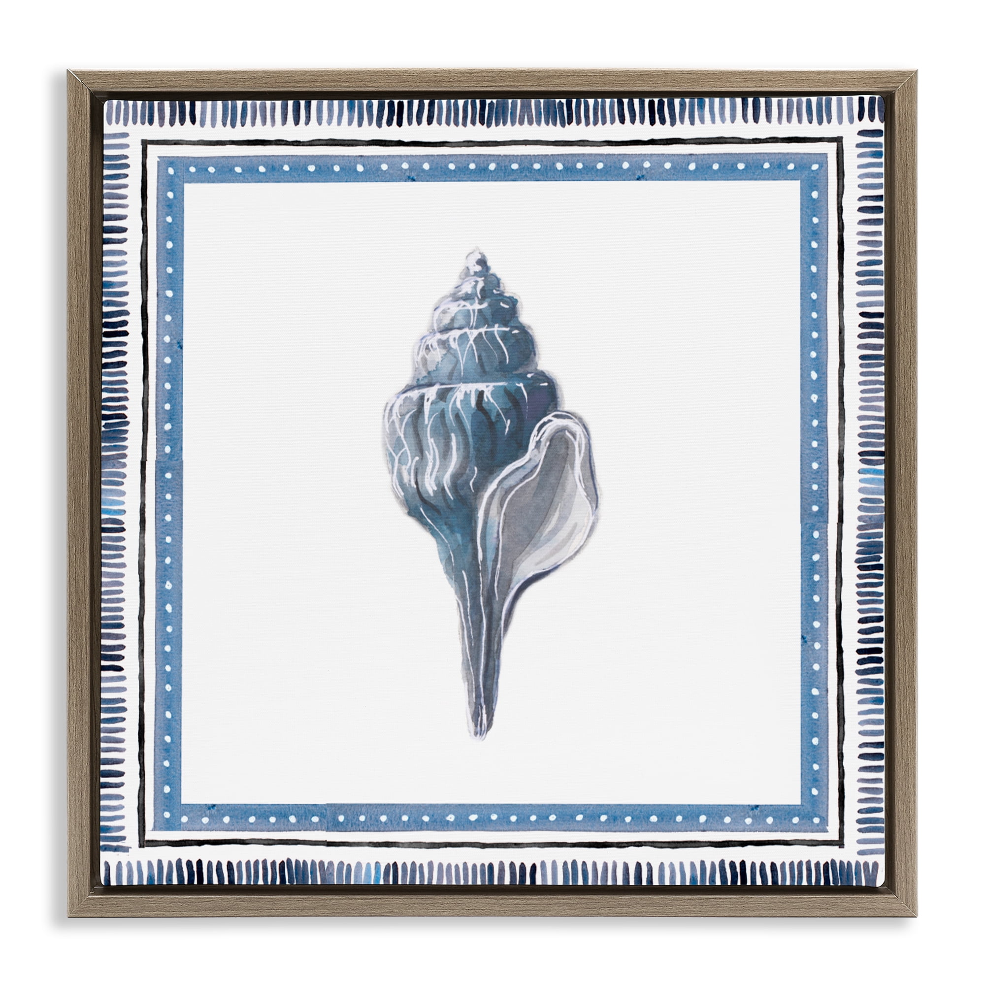Stupell Industries Soft Blue Conch Shell Brown Framed Floater Canvas Wall Art, design by Lanie Loreth