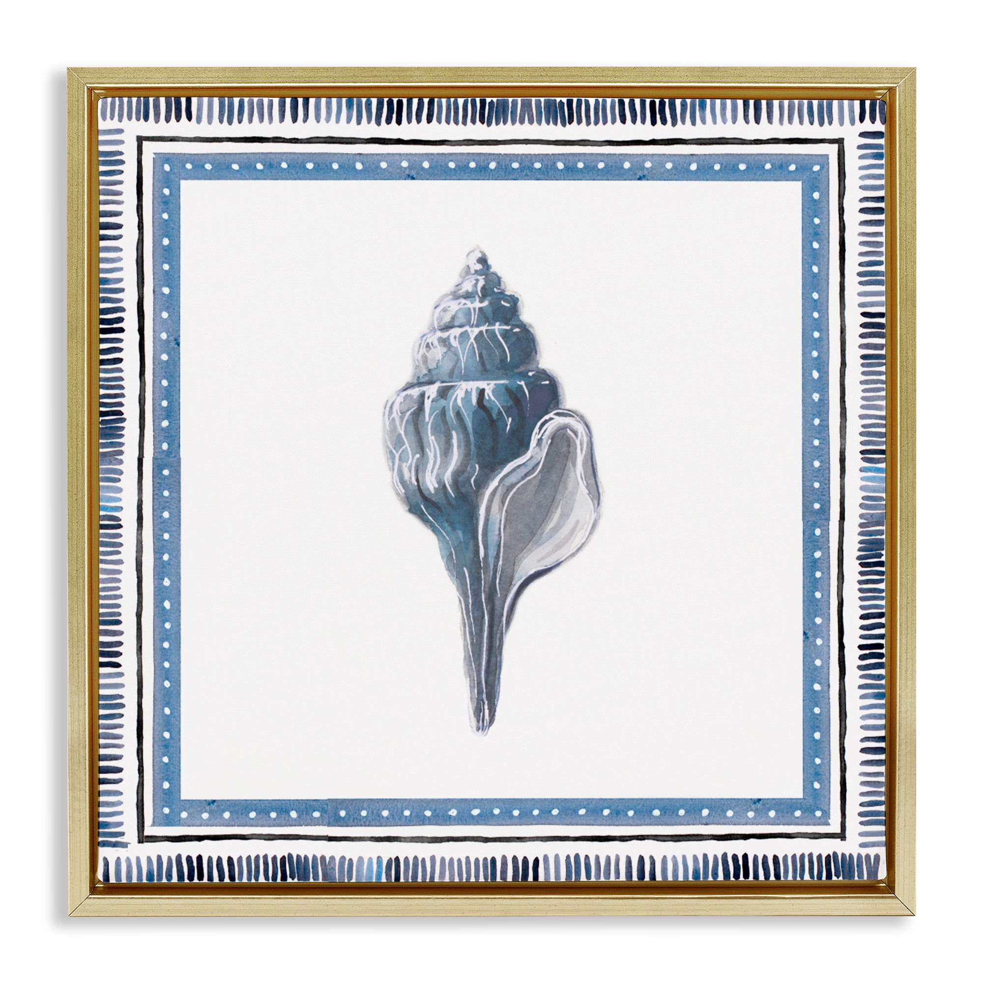 Stupell Industries Soft Blue Conch Shell Gold Framed Floater Canvas Wall Art, design by Lanie Loreth