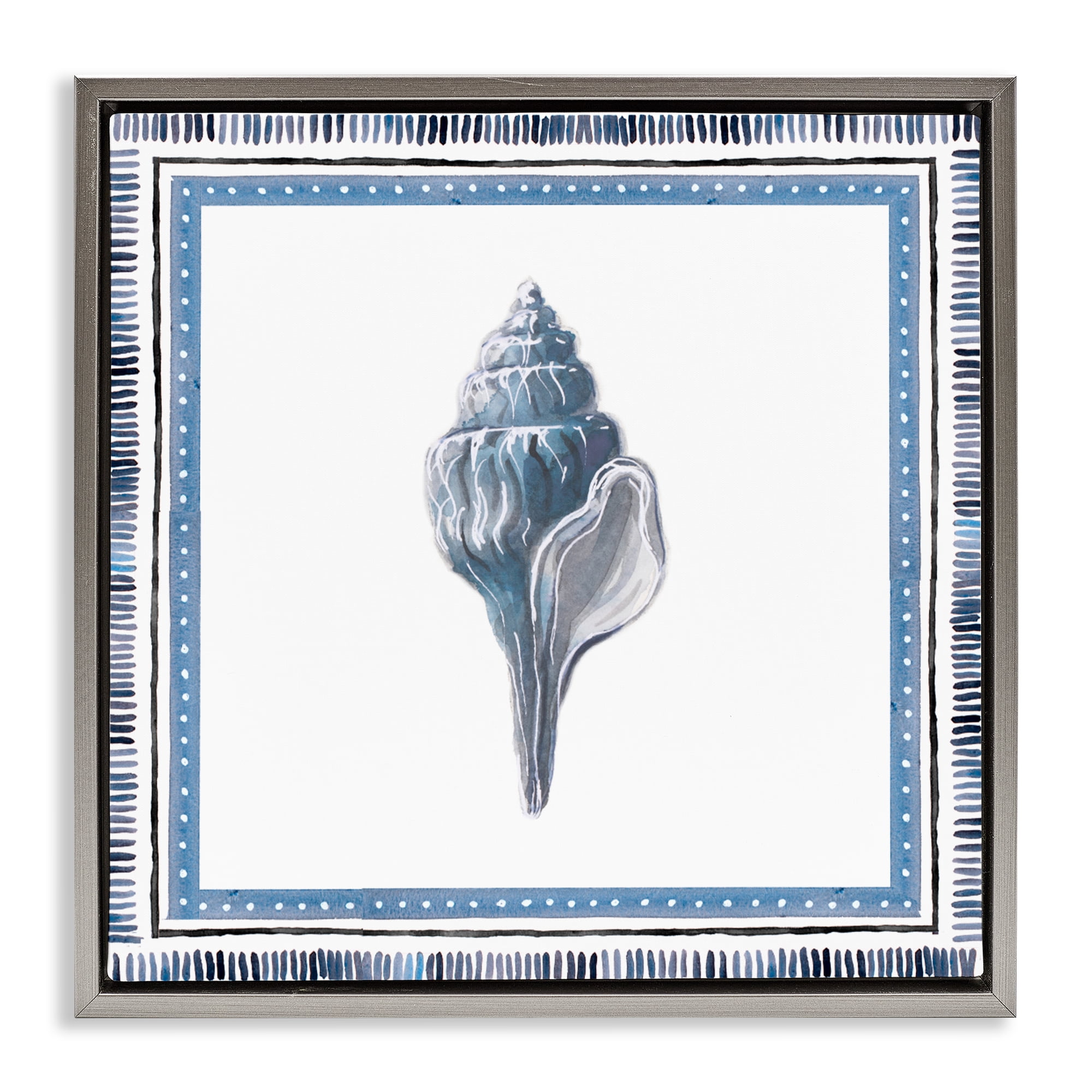 Stupell Industries Soft Blue Conch Shell Gray Framed Floater Canvas Wall Art, design by Lanie Loreth