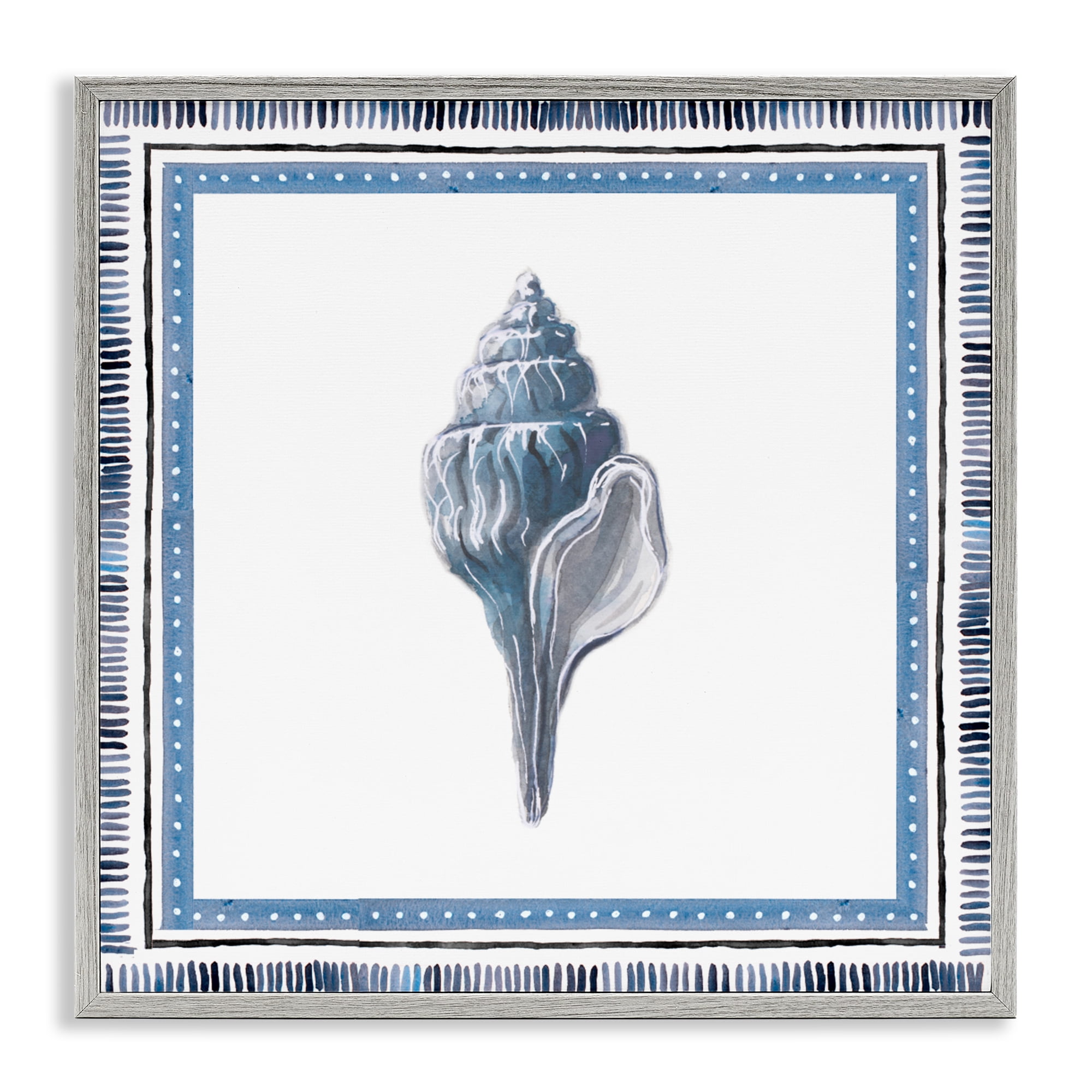 Stupell Industries Soft Blue Conch Shell Gray Framed Giclee Art, design by Lanie Loreth