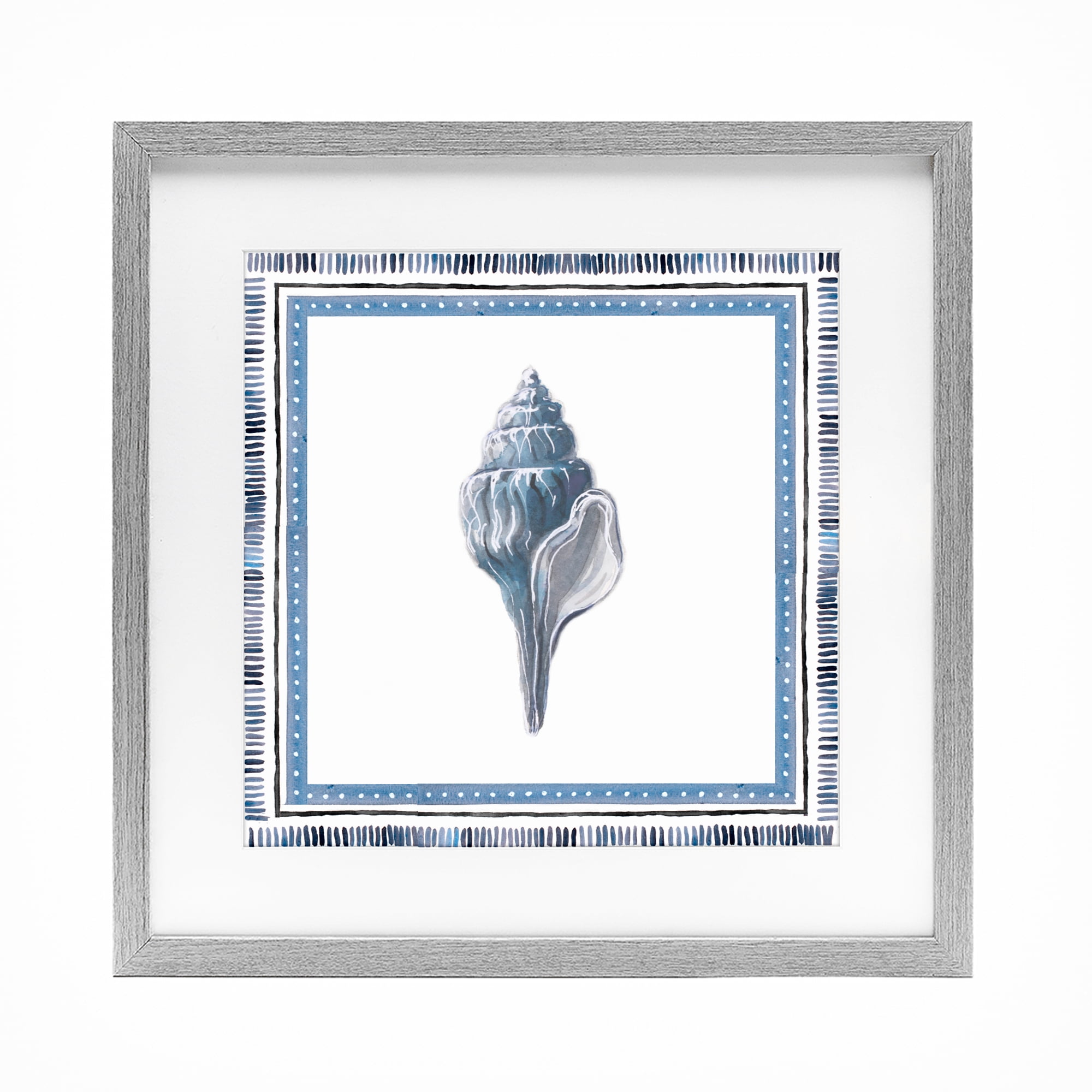 Stupell Industries Soft Blue Conch Shell Gray Framed Print Under Glass, design by Lanie Loreth