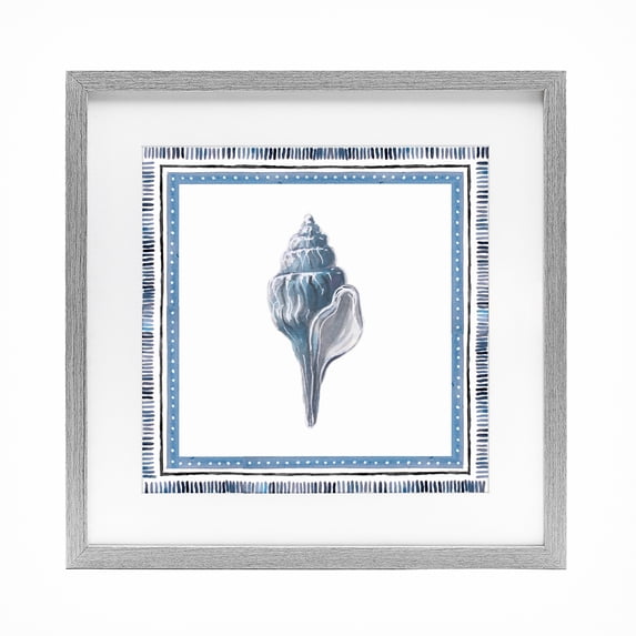Stupell Industries Coastal Soft Blue Conch Shell Gray Framed Print Under Glass, 13 x 13, by Lanie Loreth