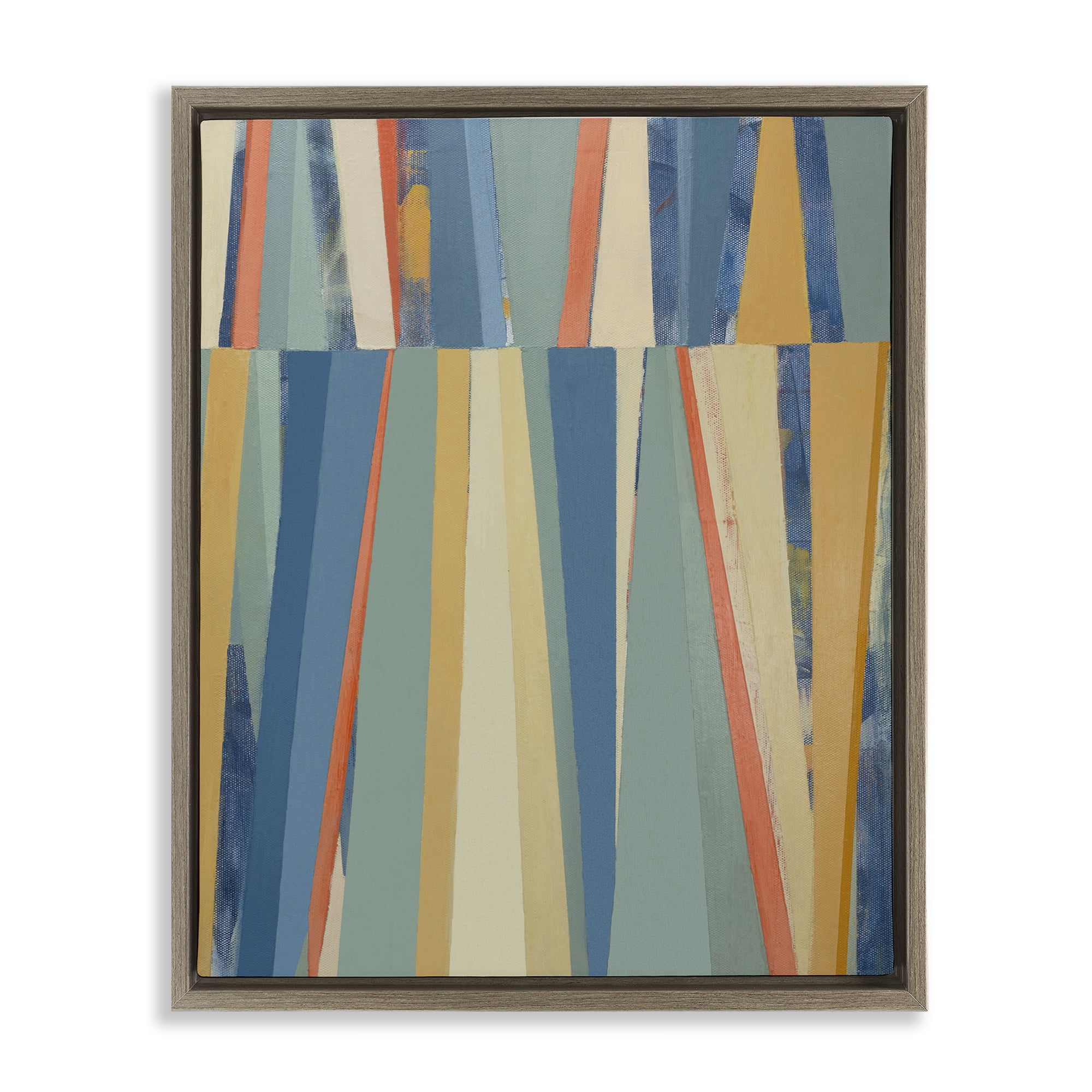 Stupell Industries Soft Blue Pointed Shapes Abstract Painting Brown Floater Framed Canvas Art Print Wall Art, 17 x 21