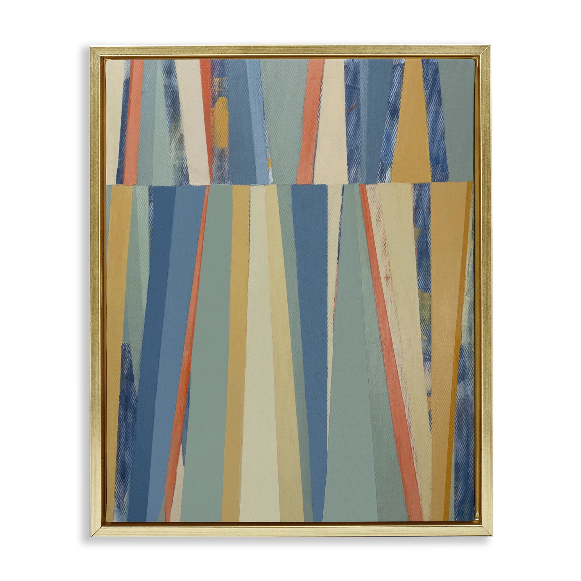Stupell Industries Soft Blue Pointed Shapes Abstract Painting Gold Floater Framed Canvas Art Print Wall Art, 25 x 31