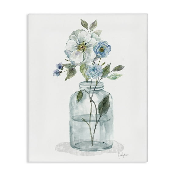 Stupell Industries Soft Blue & White Flowers Botanical & Floral Painting Gallery Wrapped Canvas Art Print Wall Art, 16 x 20