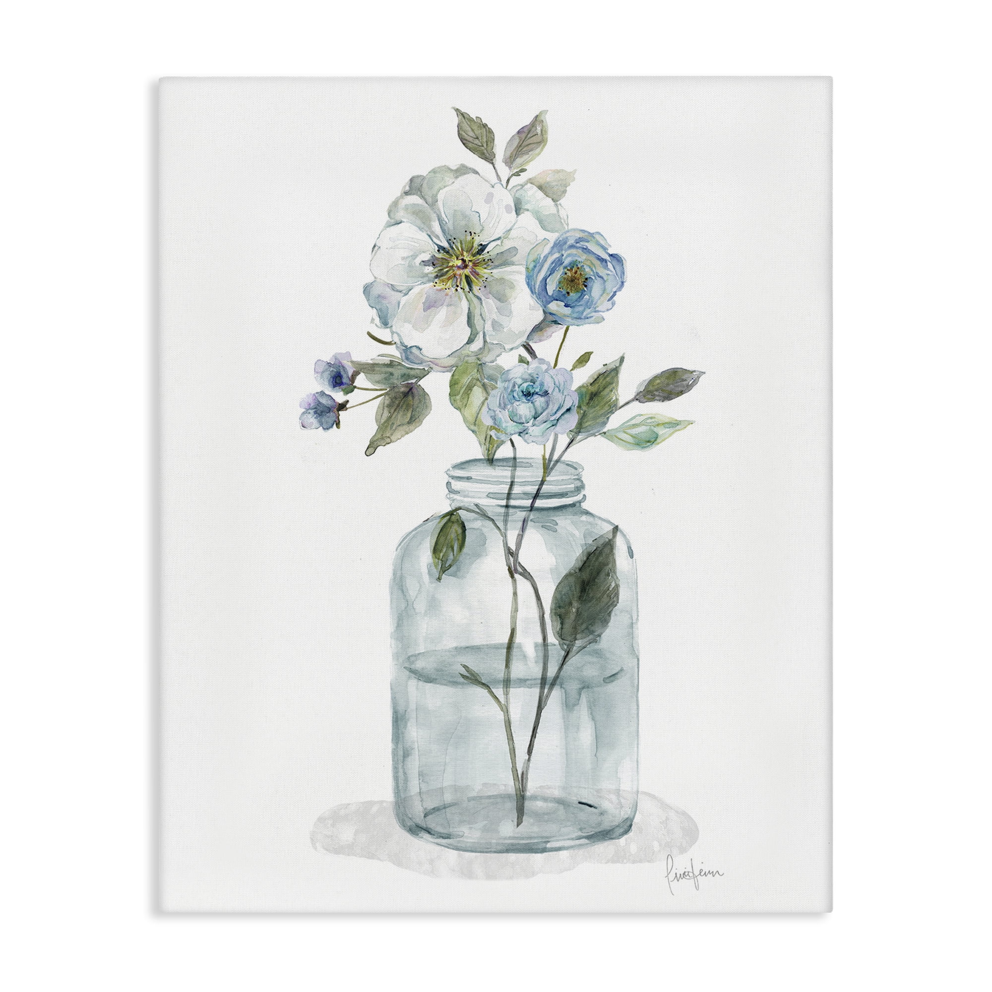 Soft Blue and White Floral Canvas Art in Glass Jar, 30 x 40