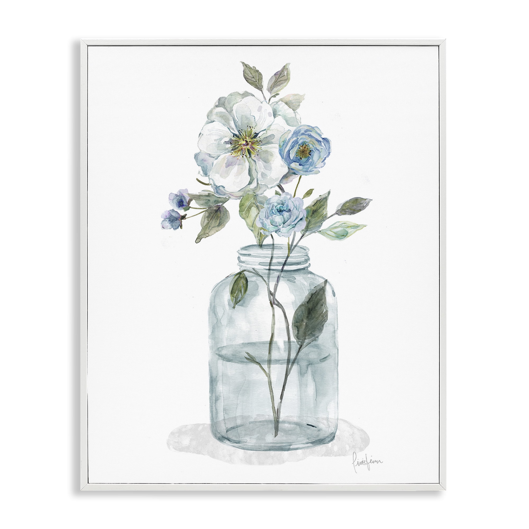 Stupell Industries Soft Blue & White Flowers Botanical & Floral Painting White Framed Art Print Wall Art, 11 x 14