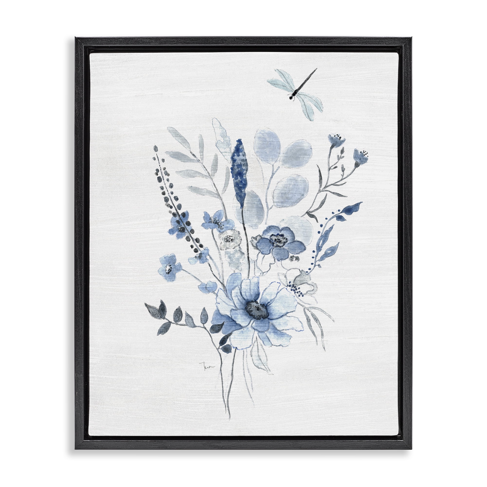 Stupell Industries Soft Blue Wildflowers Botanical & Floral Painting Black Floater Framed Art Print Wall Art, 25 x 31