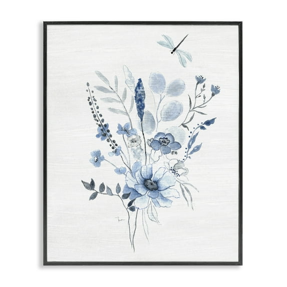 Stupell Industries Soft Blue Wildflowers Botanical & Floral Painting Black Framed Art Print Wall Art, 11 x 14