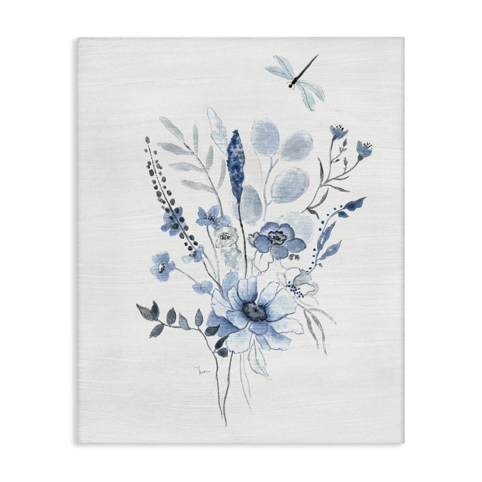 Stupell Industries Soft Blue Wildflowers Botanical & Floral Painting Gallery Wrapped Canvas Art Print Wall Art, 16 x 20
