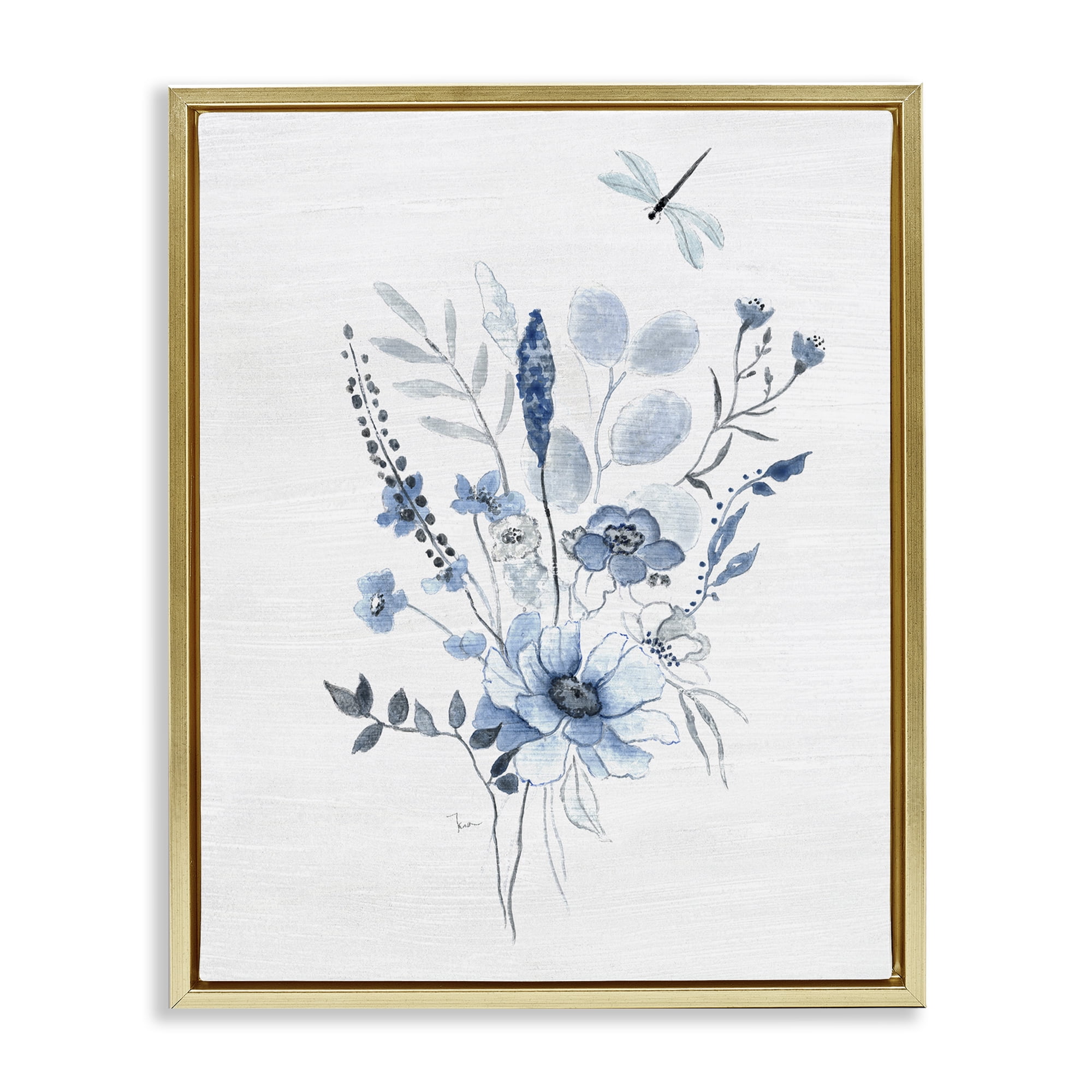 Stupell Industries Soft Blue Wildflowers Botanical & Floral Painting Gold Floater Framed Art Print Wall Art, 25 x 31