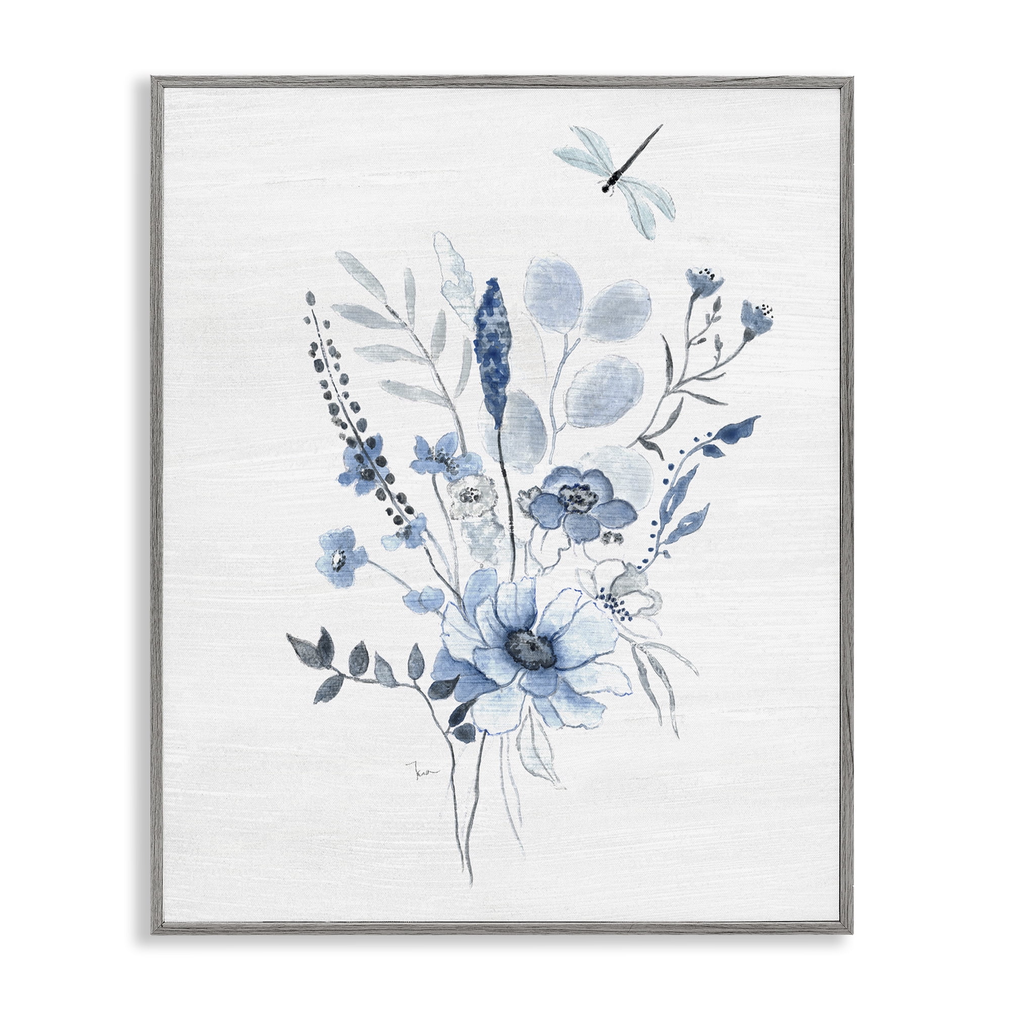 Stupell Industries Soft Blue Wildflowers Botanical & Floral Painting Gray Framed Art Print Wall Art, 11 x 14