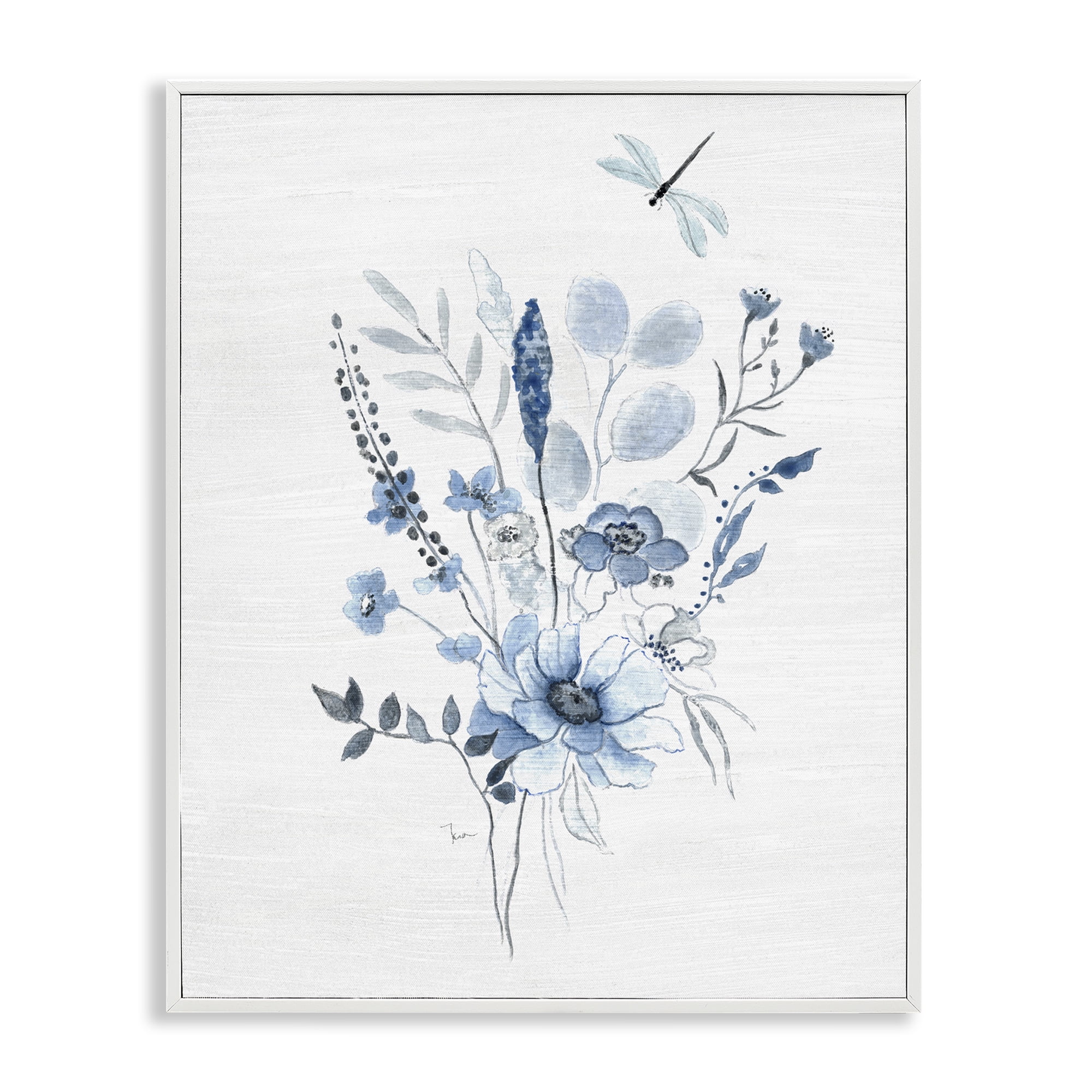 Stupell Industries Soft Blue Wildflowers Botanical & Floral Painting White Framed Art Print Wall Art, 24 x 30