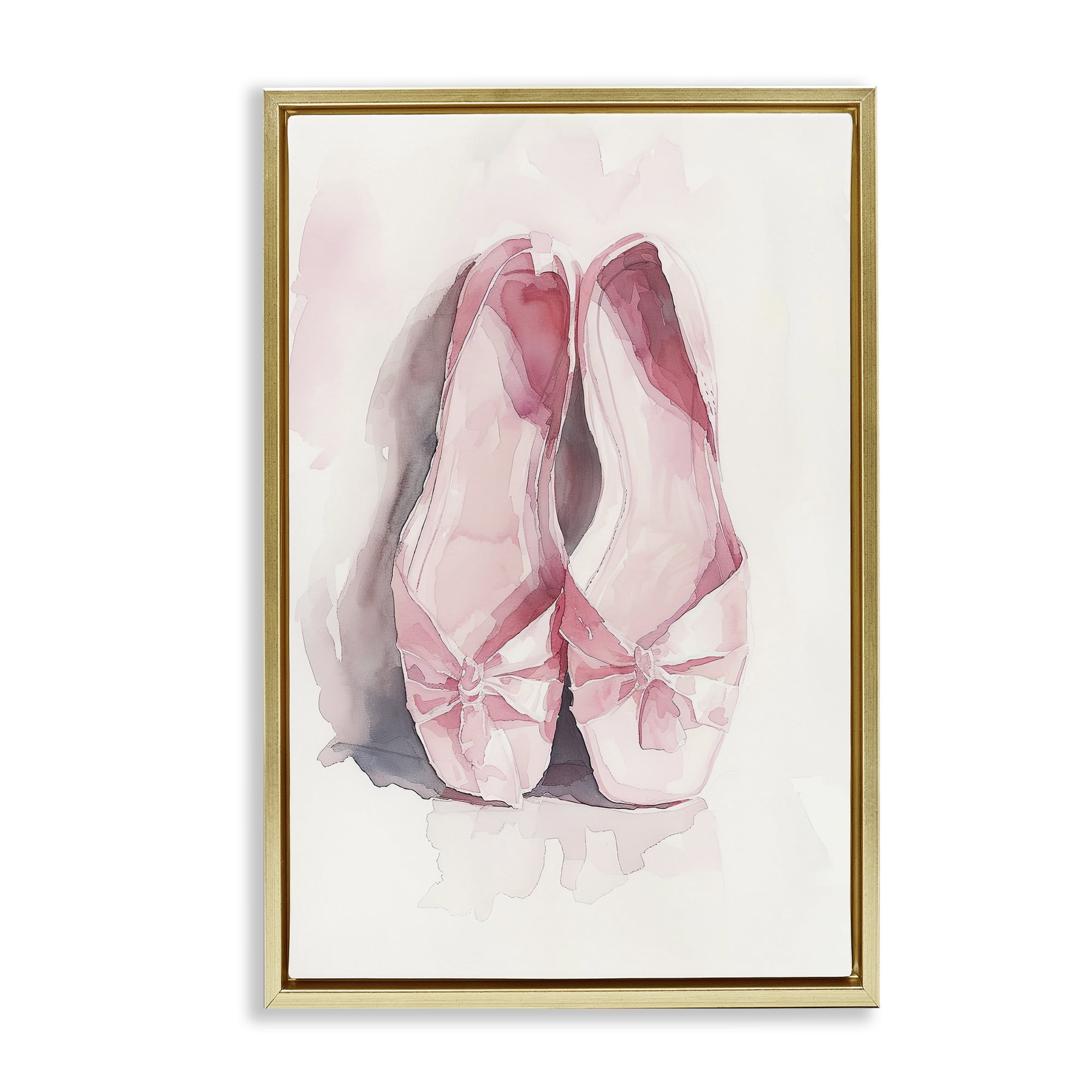 Stupell Industries Soft Blush Ballet Slippers Gold Framed Floater Canvas Wall Art, design by Ray Powers