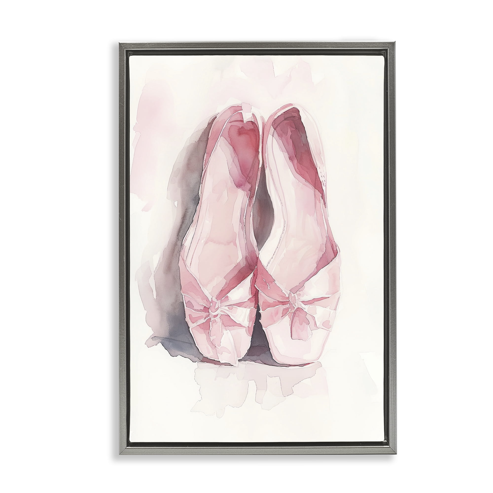 Stupell Industries Soft Blush Ballet Slippers Gray Framed Floater Canvas Wall Art, design by Ray Powers