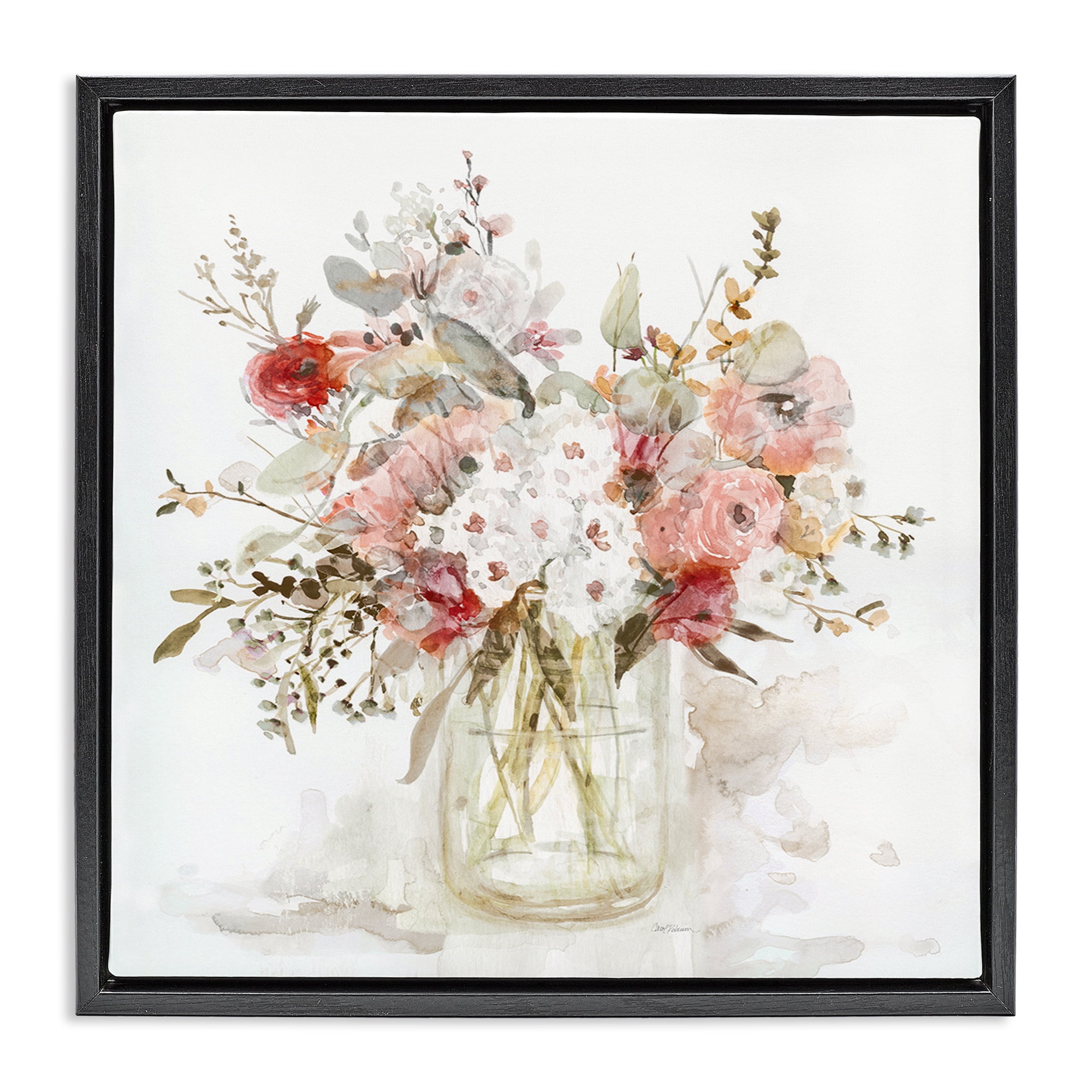 Stupell Industries Soft Blush Botanical Bouquet Black Framed Floater Canvas Wall Art, design by Carol Robinson