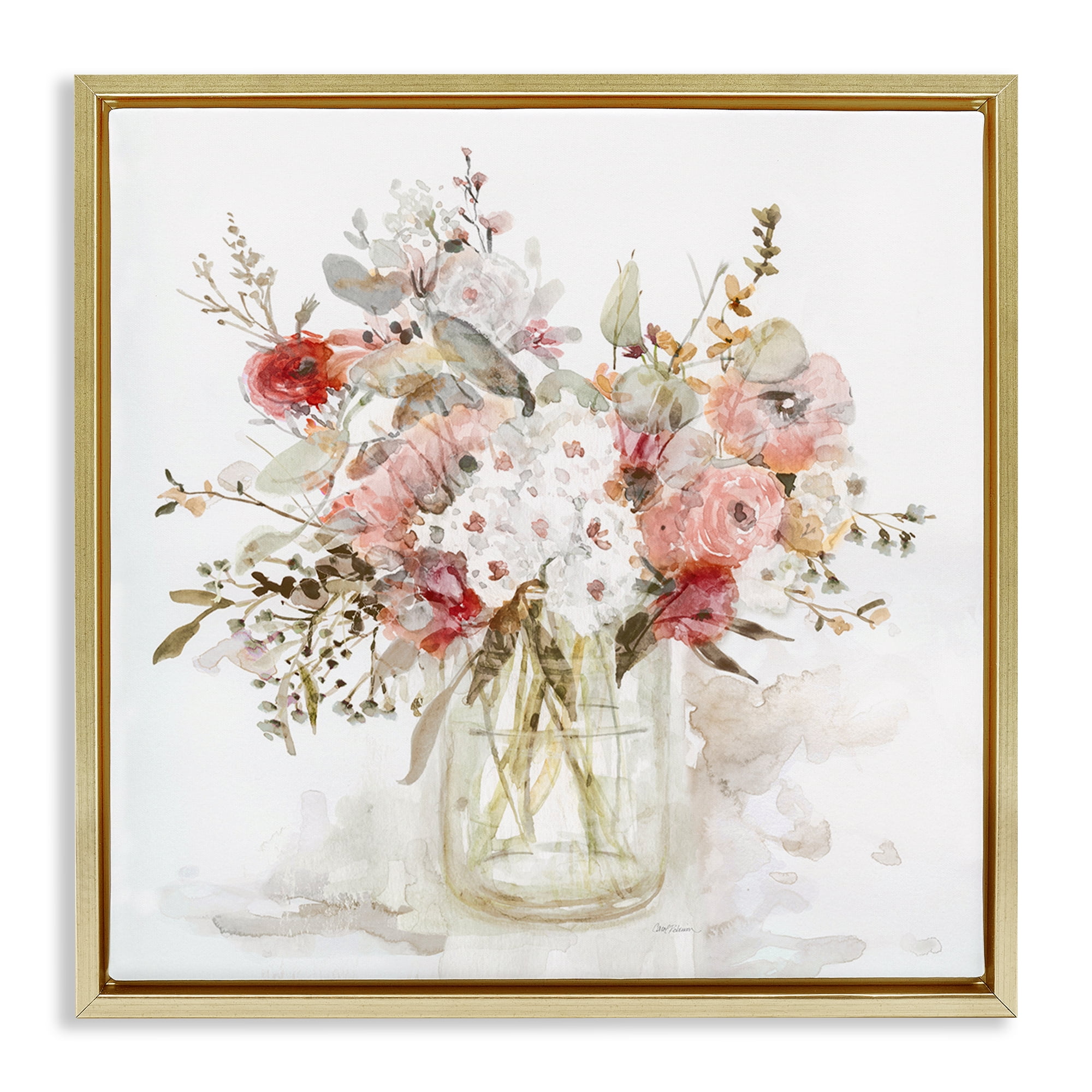 Stupell Industries Soft Blush Botanical Bouquet Gold Framed Floater Canvas Wall Art, design by Carol Robinson