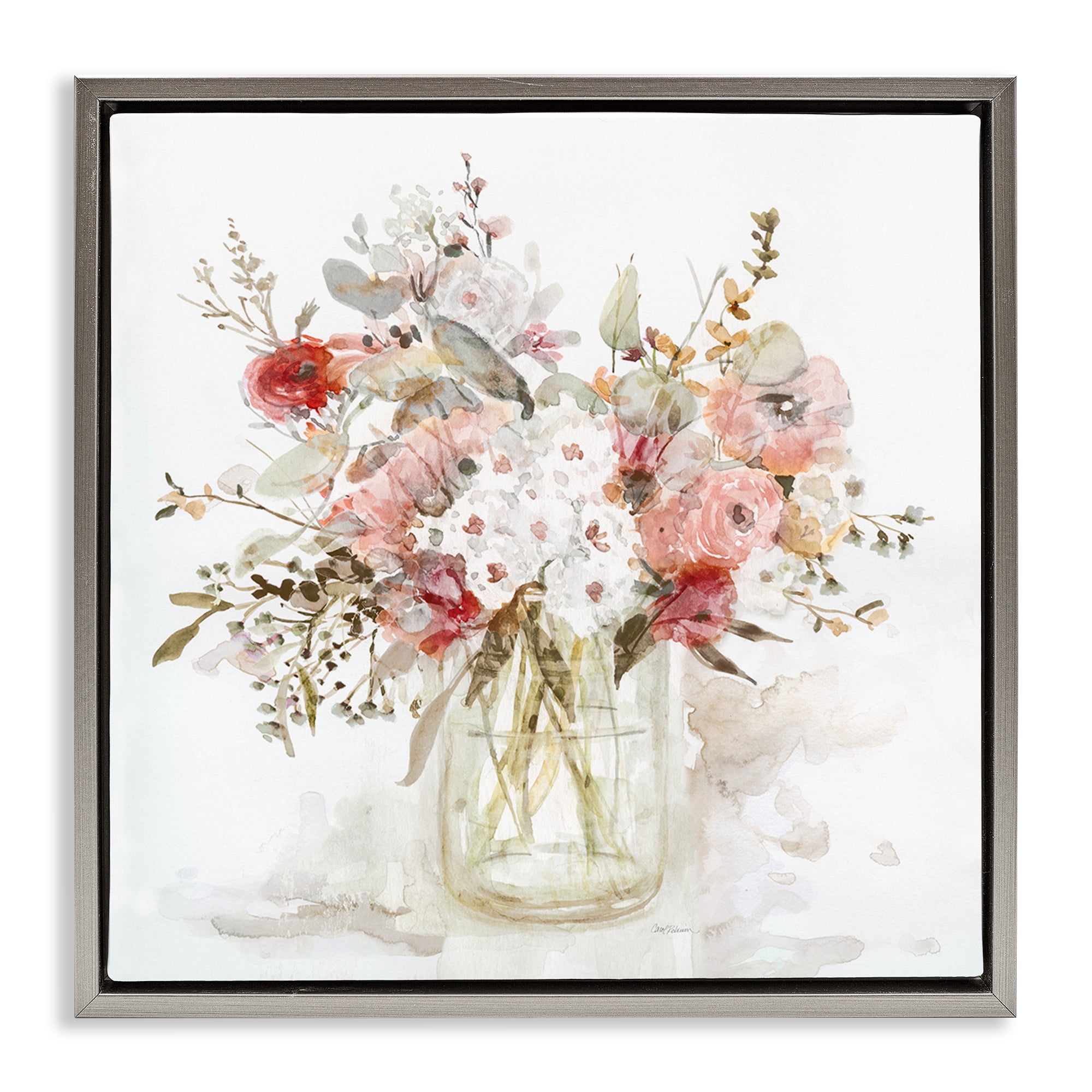 Stupell Industries Soft Blush Botanical Bouquet Gray Framed Floater Canvas Wall Art, design by Carol Robinson