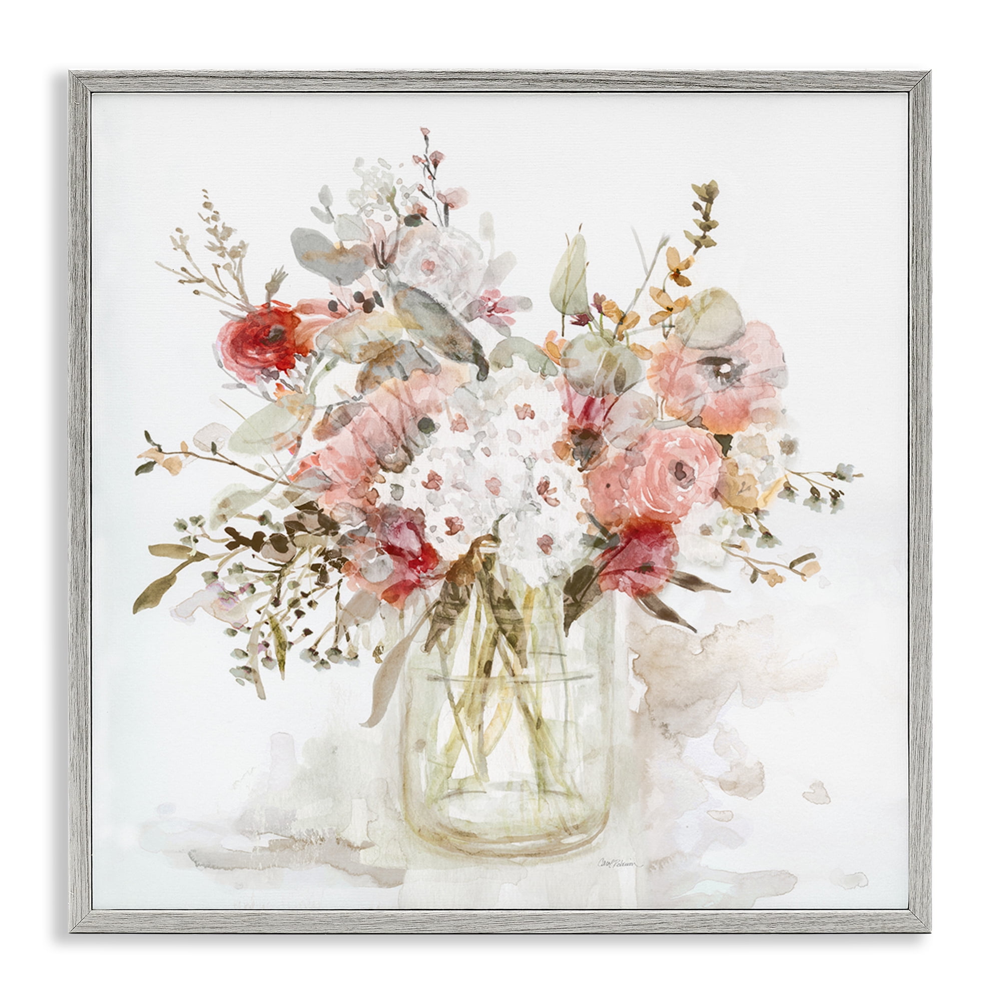 Stupell Industries Soft Blush Botanical Bouquet Gray Framed Giclee Art, design by Carol Robinson
