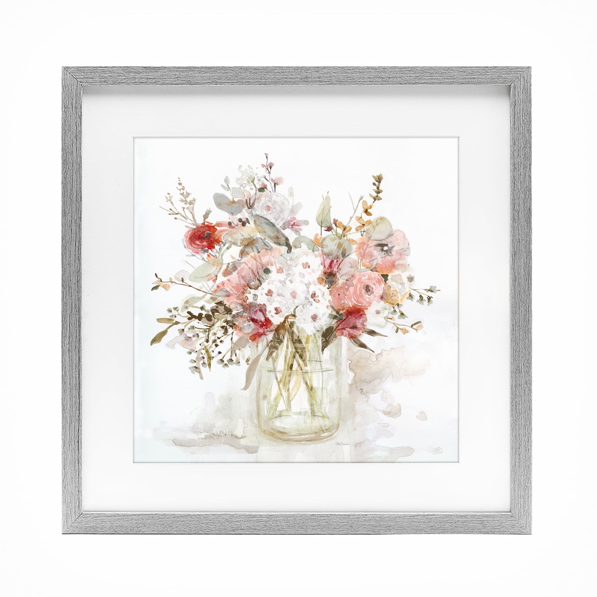 Stupell Industries Soft Blush Botanical Bouquet Gray Framed Print Under Glass, design by Carol Robinson