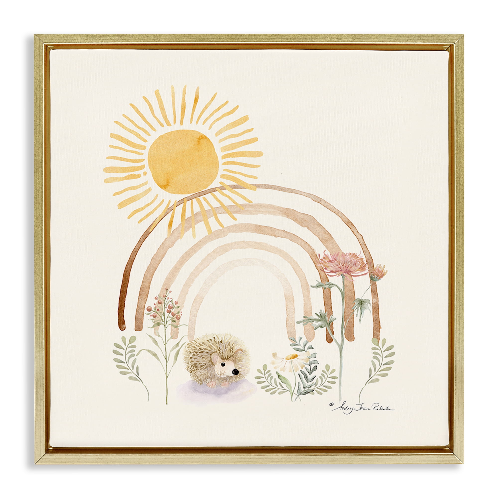 Stupell Industries Soft Boho Nature Landscape & Nature Painting Gold Floater Framed Canvas Art Print Wall Art, 25 x 25