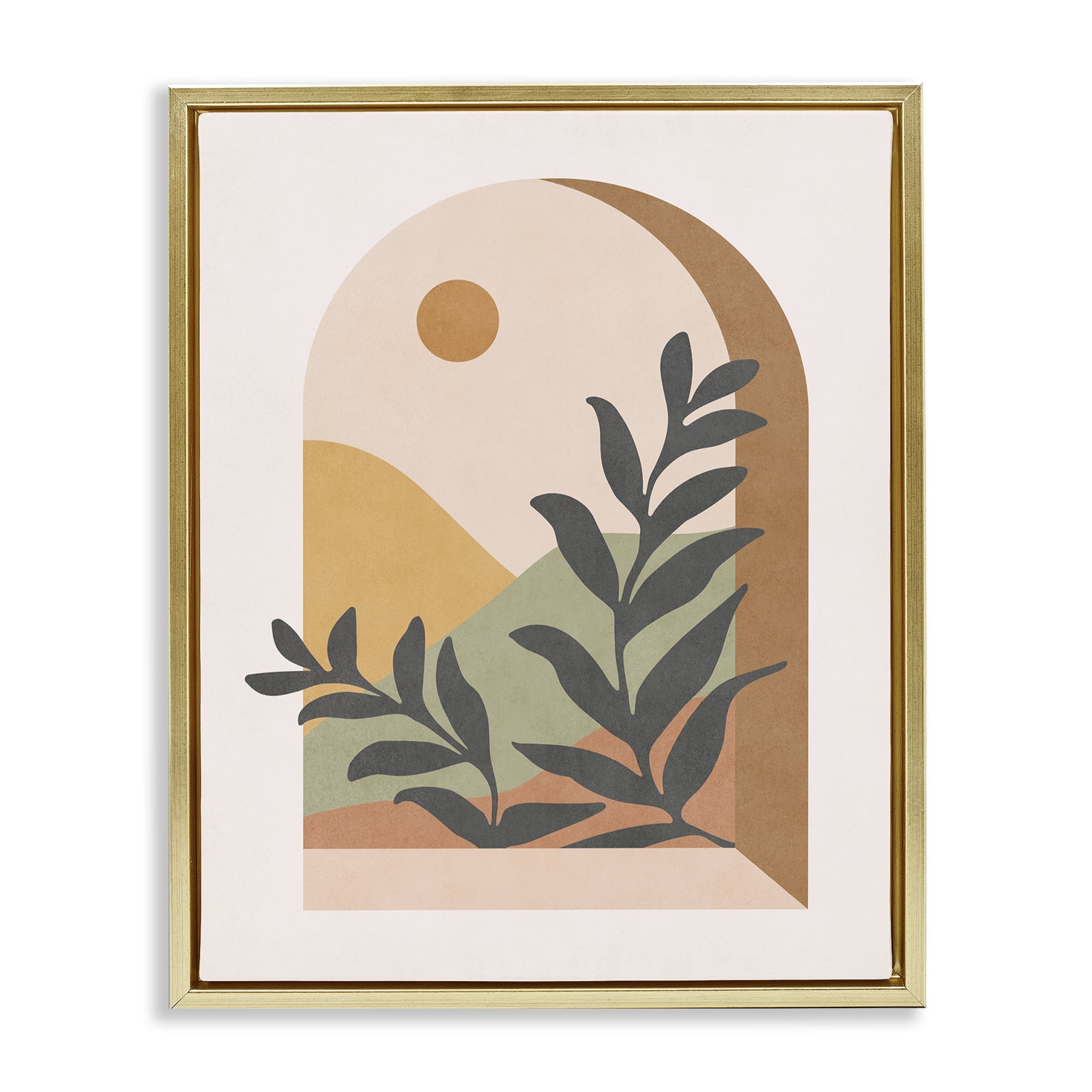 Stupell Industries Soft Boho Window View Landscape & Nature Painting Gold Floater Framed Canvas Art Print Wall Art, 17 x 21