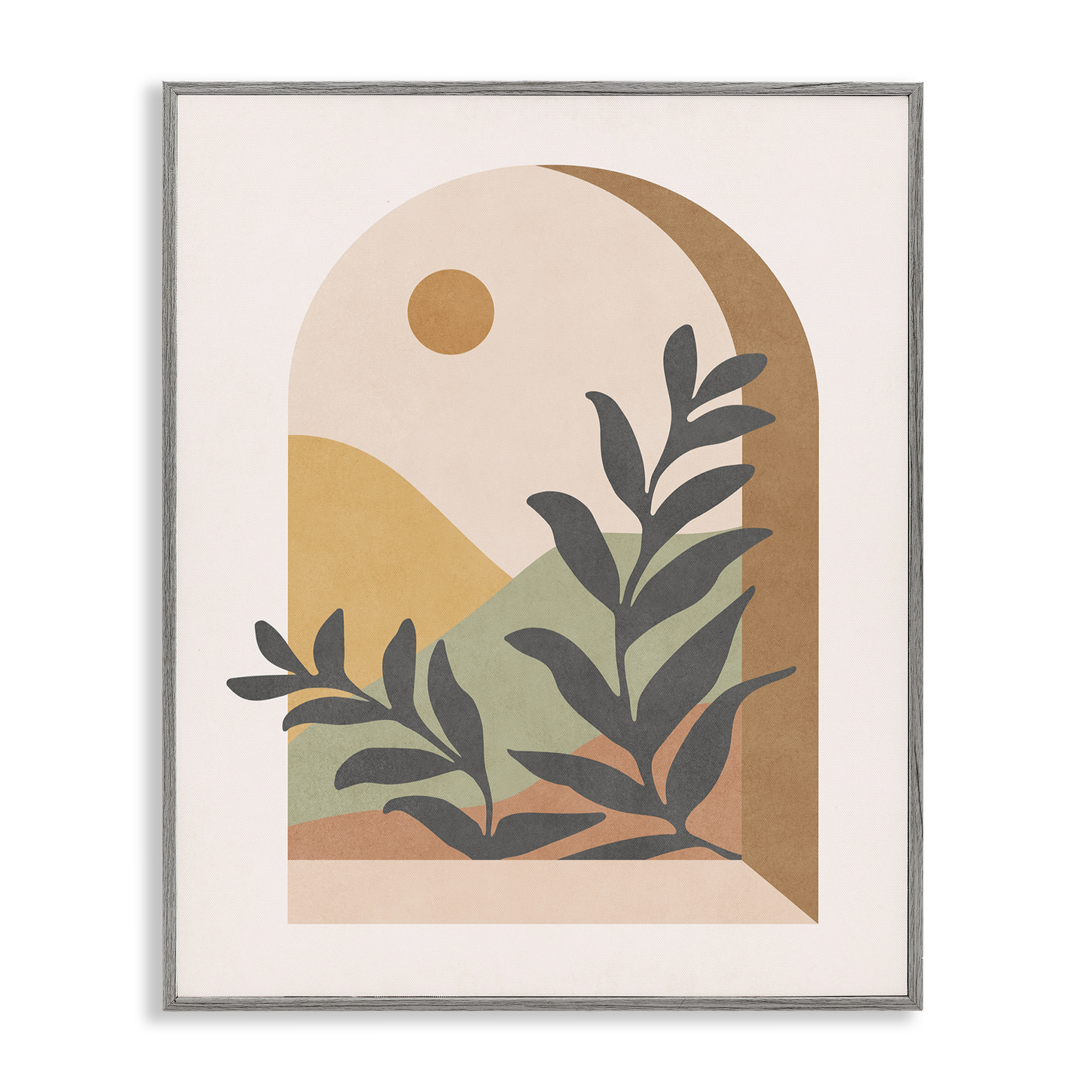 Stupell Industries Soft Boho Window View Landscape & Nature Painting Gray Framed Art Print Wall Art, 11 x 14