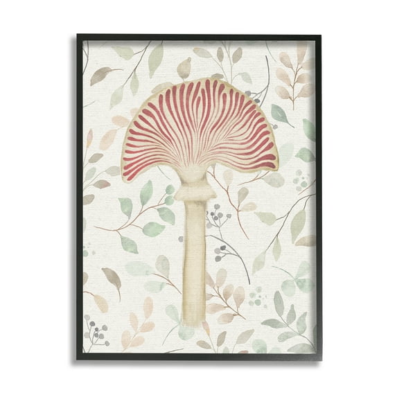 Stupell Industries Soft Botanicals & Mushroom Botanical & Floral Painting Black Framed Art Print Wall Art, 16 x 20