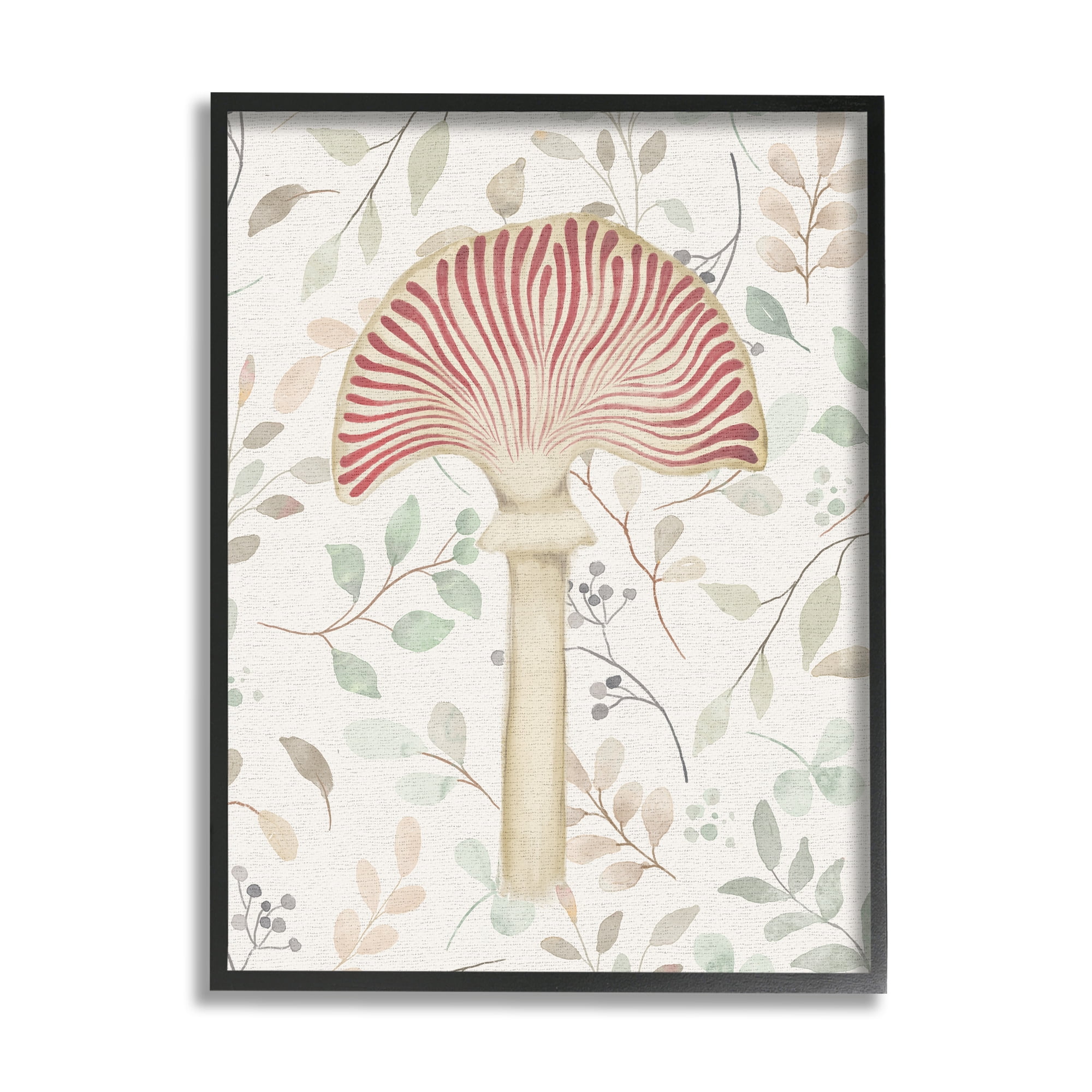 Stupell Industries Soft Botanicals & Mushroom Botanical & Floral Painting Black Framed Art Print Wall Art, 24 x 30