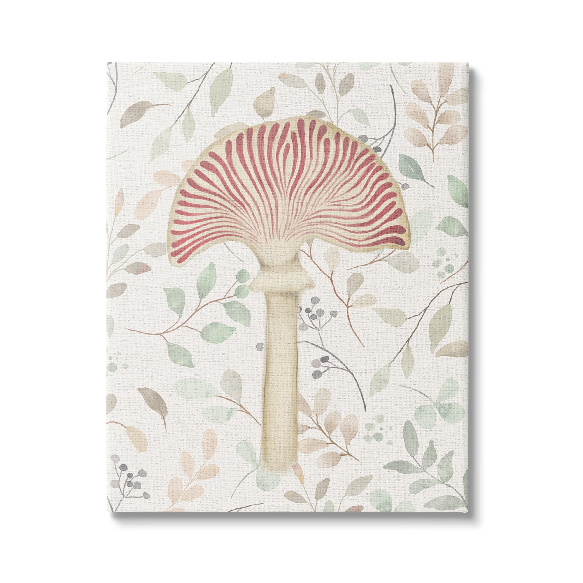 Stupell Industries Soft Botanicals & Mushroom Botanical & Floral Painting Gallery Wrapped Canvas Art Print Wall Art, 24 x 30