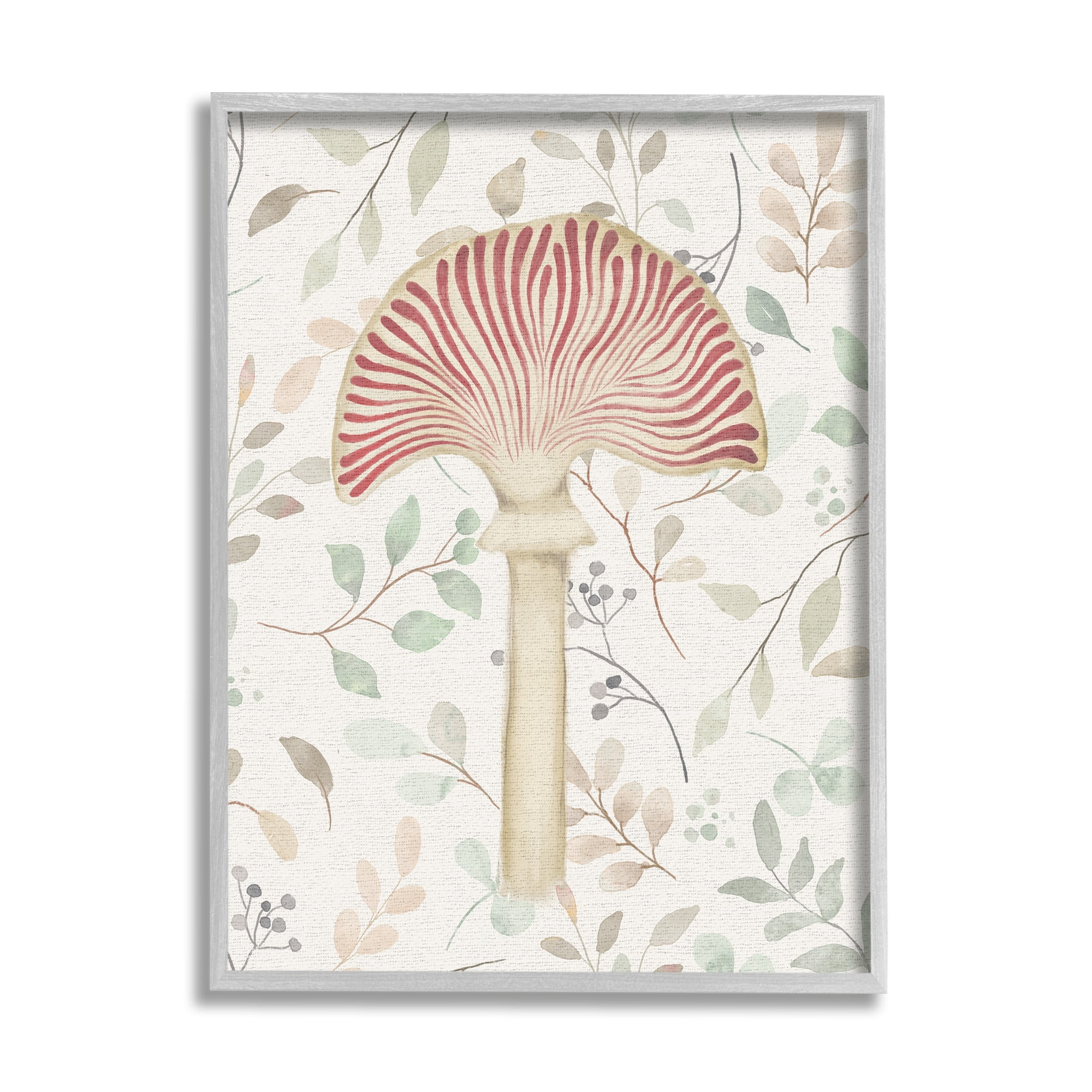 Stupell Industries Soft Botanicals & Mushroom Botanical & Floral Painting Gray Framed Art Print Wall Art, 24 x 30