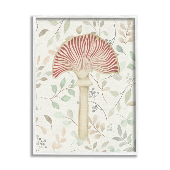 Stupell Industries Soft Botanicals & Mushroom Botanical & Floral Painting White Framed Art Print Wall Art, 16 x 20