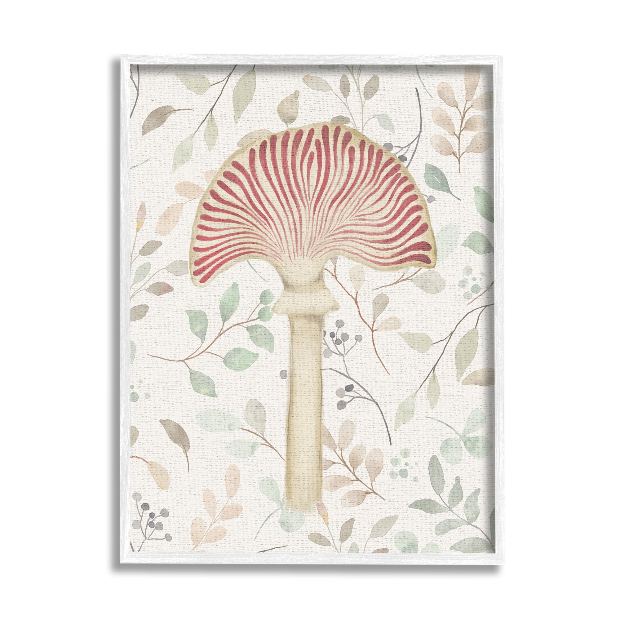 Stupell Industries Soft Botanicals & Mushroom Botanical & Floral Painting White Framed Art Print Wall Art, 24 x 30