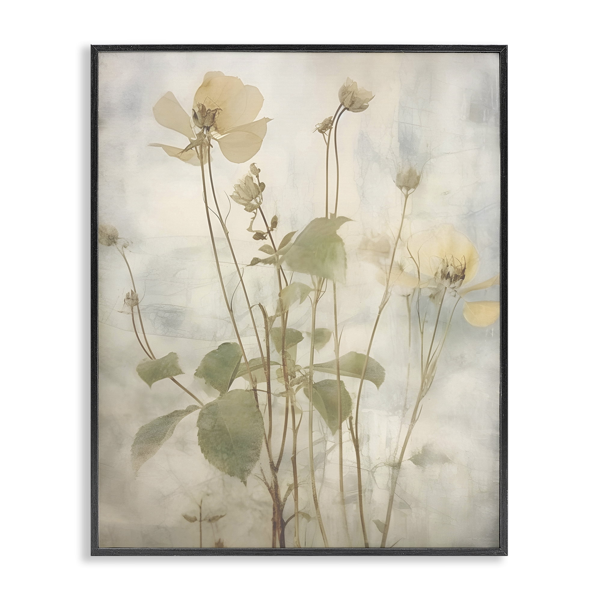 Stupell Industries Soft Botanicals Pattern Plants & Flowers Painting Black Framed Art Print Wall Art, 24 x 30