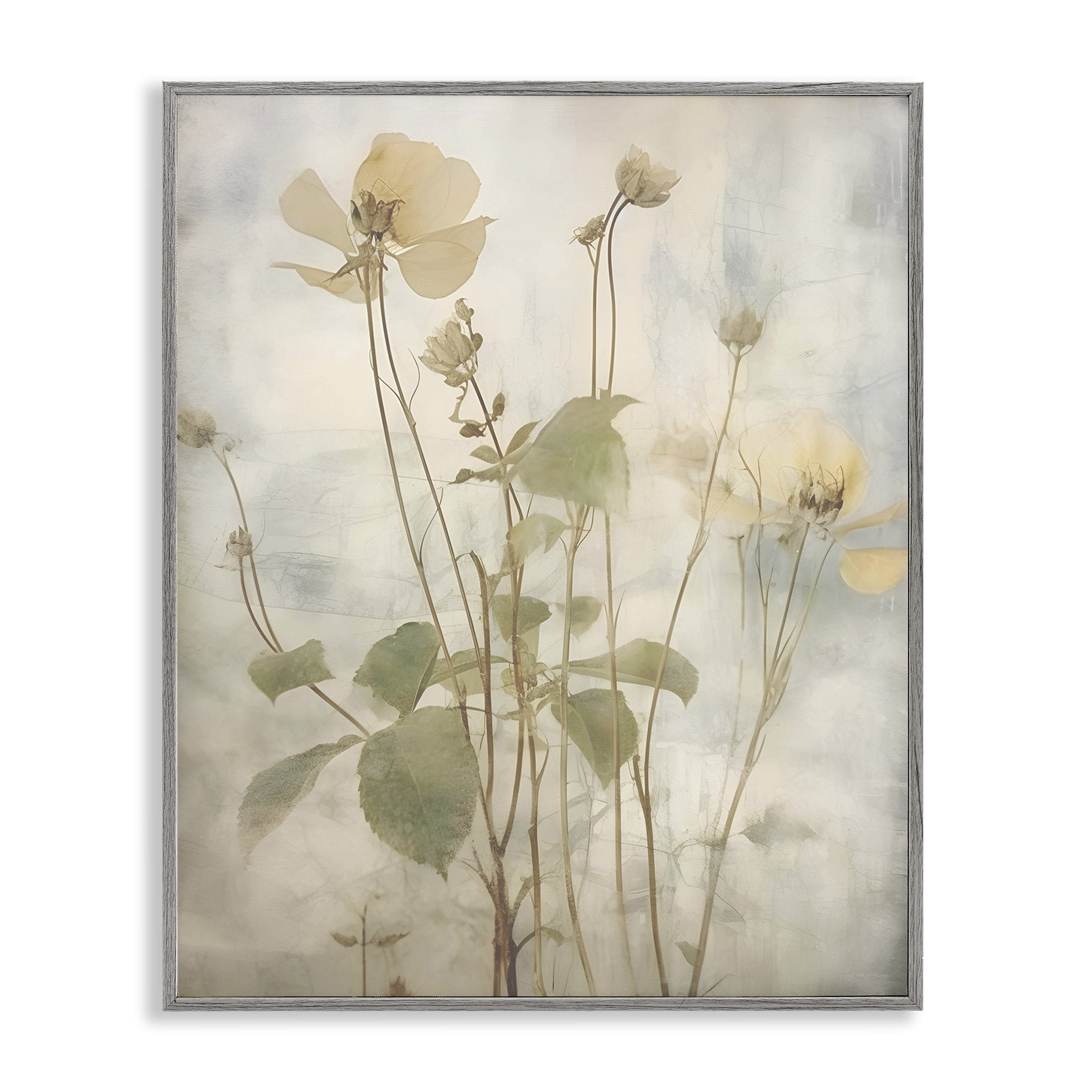 Stupell Industries Soft Botanicals Pattern Plants & Flowers Painting Gray Framed Art Print Wall Art, 11 x 14