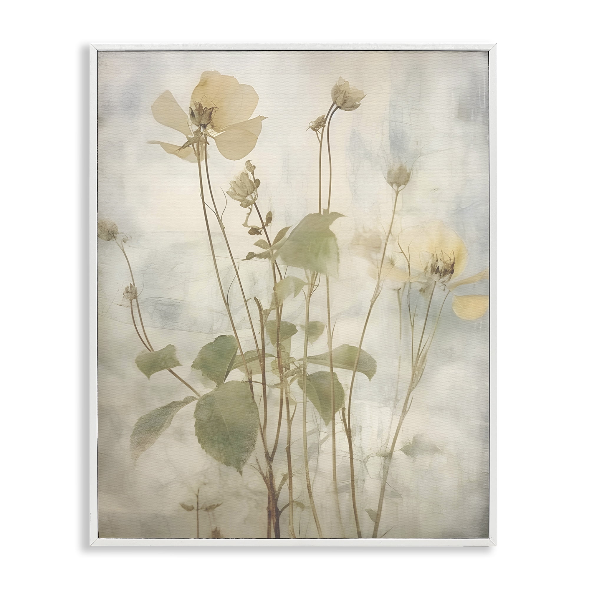 Stupell Industries Soft Botanicals Pattern Plants & Flowers Painting White Framed Art Print Wall Art, 24 x 30