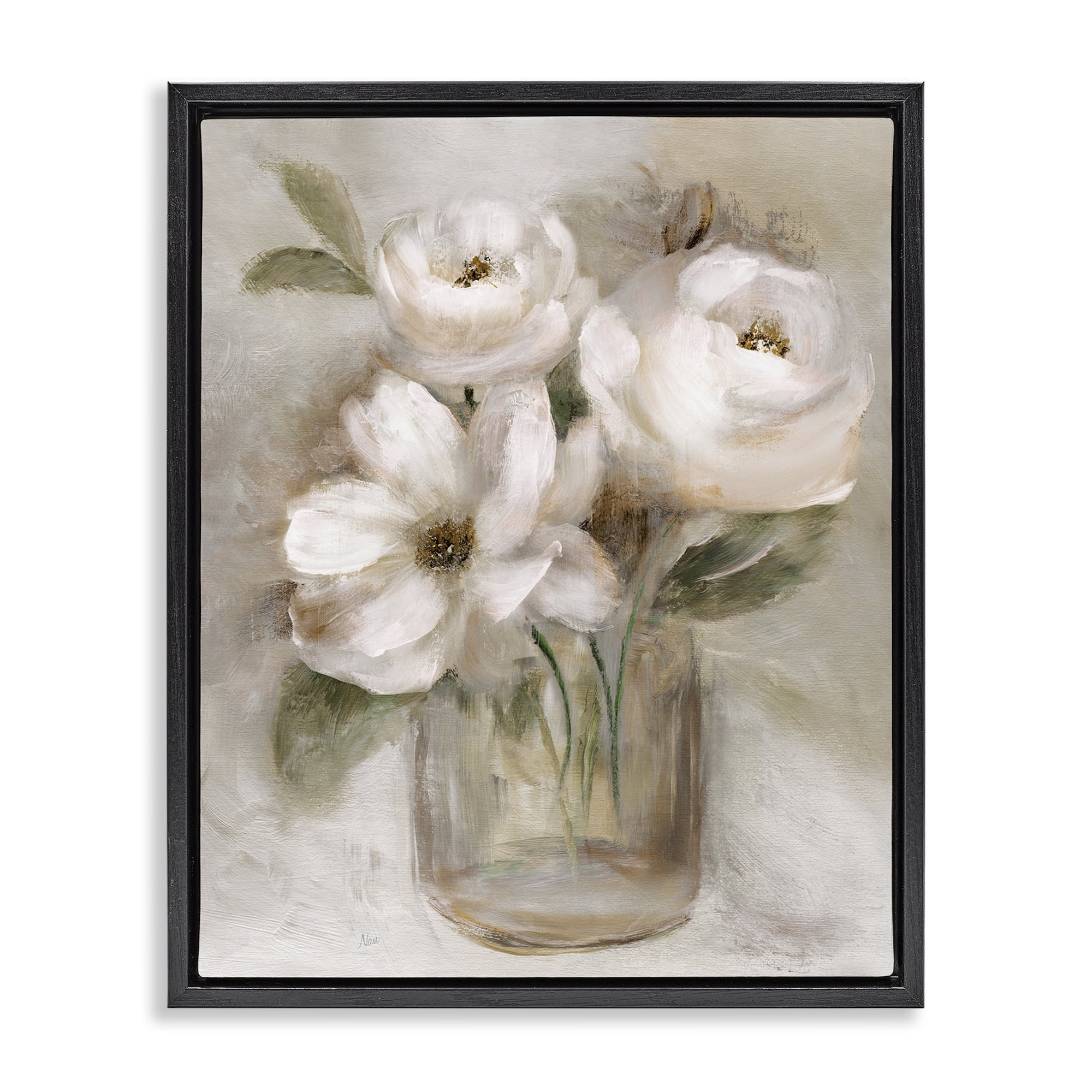 Stupell Industries Soft Brushstroke Roses Black Framed Floater Canvas Wall Art, design by Nan