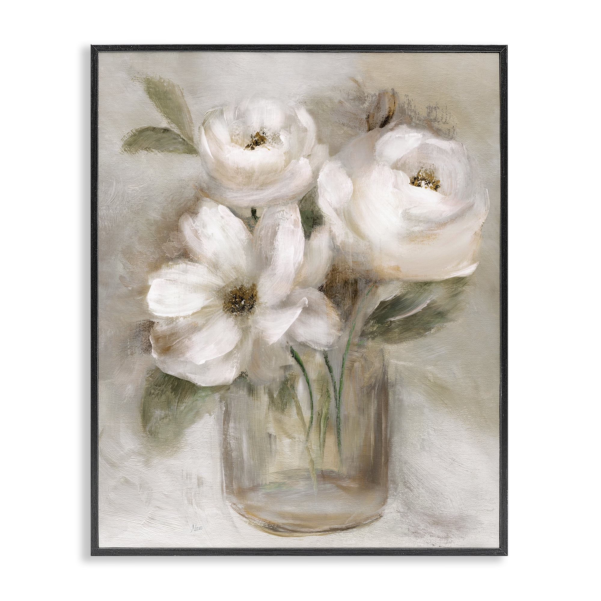 Stupell Industries Soft Brushstroke Roses Black Framed Giclee Art, design by Nan