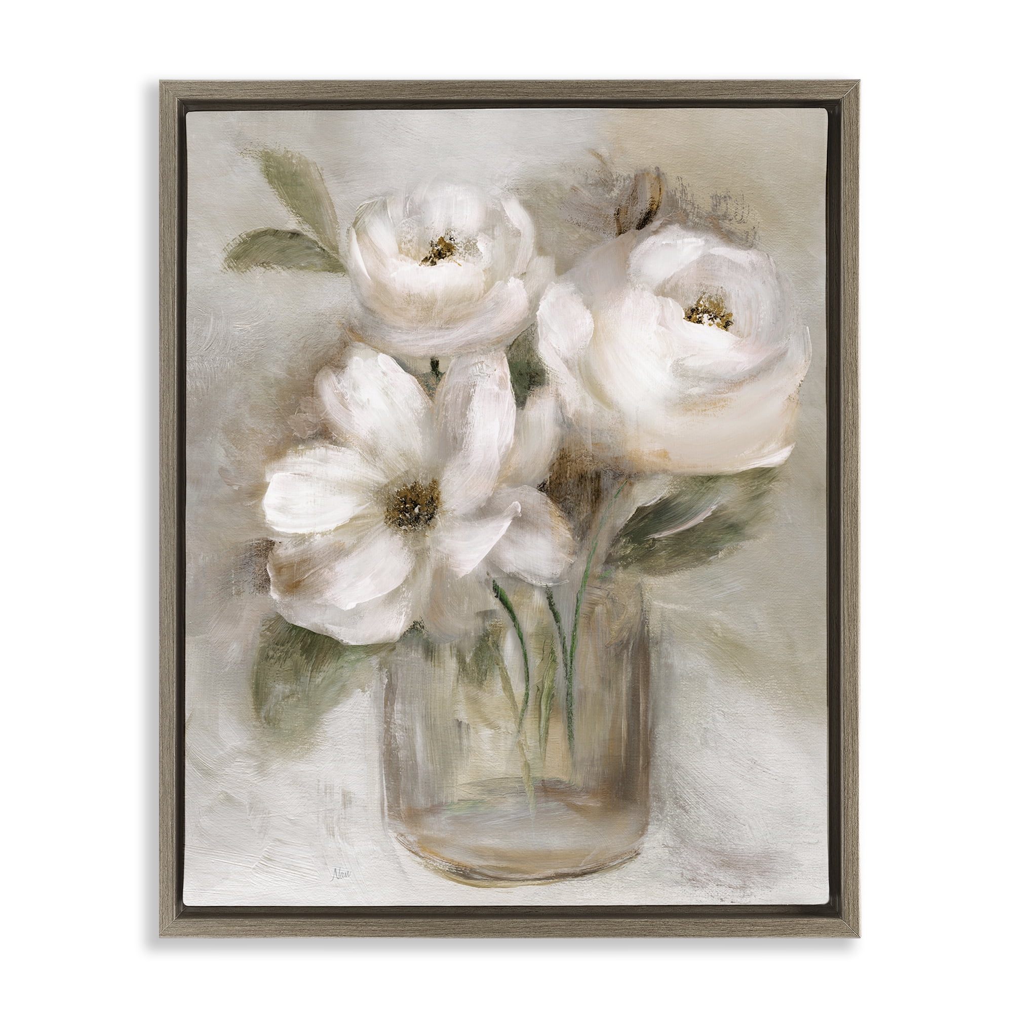 Stupell Industries Soft Brushstroke Roses Brown Framed Floater Canvas Wall Art, design by Nan