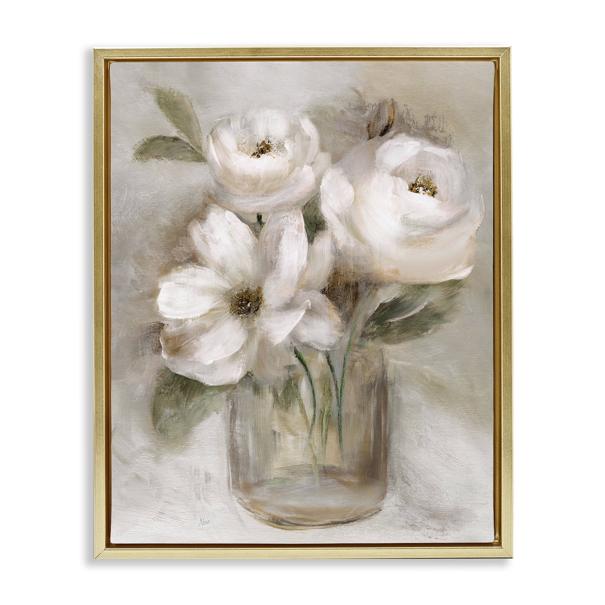 Stupell Industries Soft Brushstroke Roses Gold Framed Floater Canvas Wall Art, design by Nan