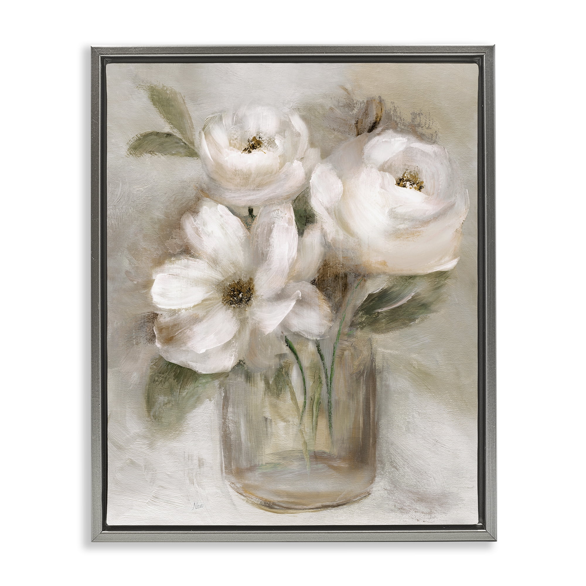 Stupell Industries Soft Brushstroke Roses Gray Framed Floater Canvas Wall Art, design by Nan